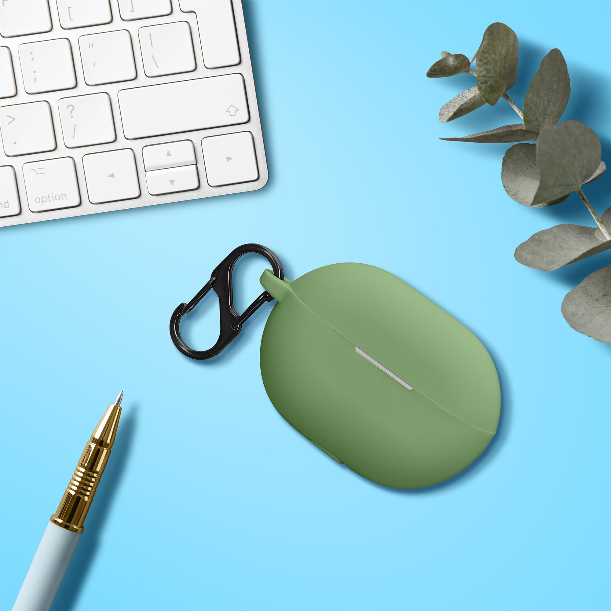 kwmobile Silicone Cover Compatible with Huawei FreeBuds Pro 3 - Case Cover Stick-On Skin with Clip - Light Green - Image 4