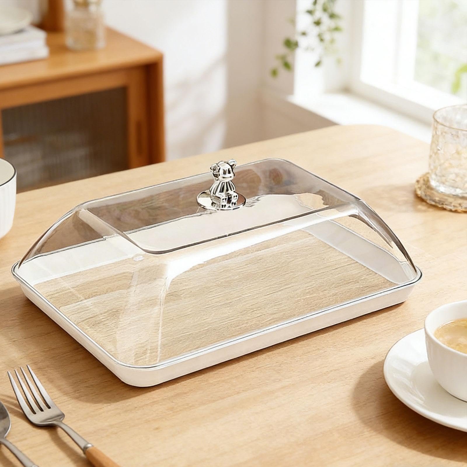 F Fityle Soporte para Pasteles con Cúpula Transparente, Expositor de Repostería, Bandeja para Servir Frutas, Pasteles Y Tartas, XL 41.5 Cm X 29 Cm X