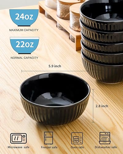 Vista 84 de HASENSE Ensaladeras grandes de 2, cuencos de porcelana de 60 onzas para servir de 8 pulgadas para comedor de cocina, elegantes platos de cerámica
