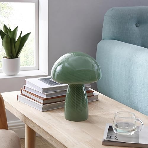 Miniatura 7 de Urban Lifestyle Lámpara de hongo de vidrio a rayas verdes de 12 pulgadas, moderna lámpara de mesa retro para dormitorio, sala de estar u oficina