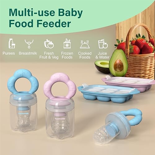 Miniatura 3 de Alimentador de frutas para bebés, moldes para paletas de leche materna con bandeja para congelador, alimentador de silicona para bebés para