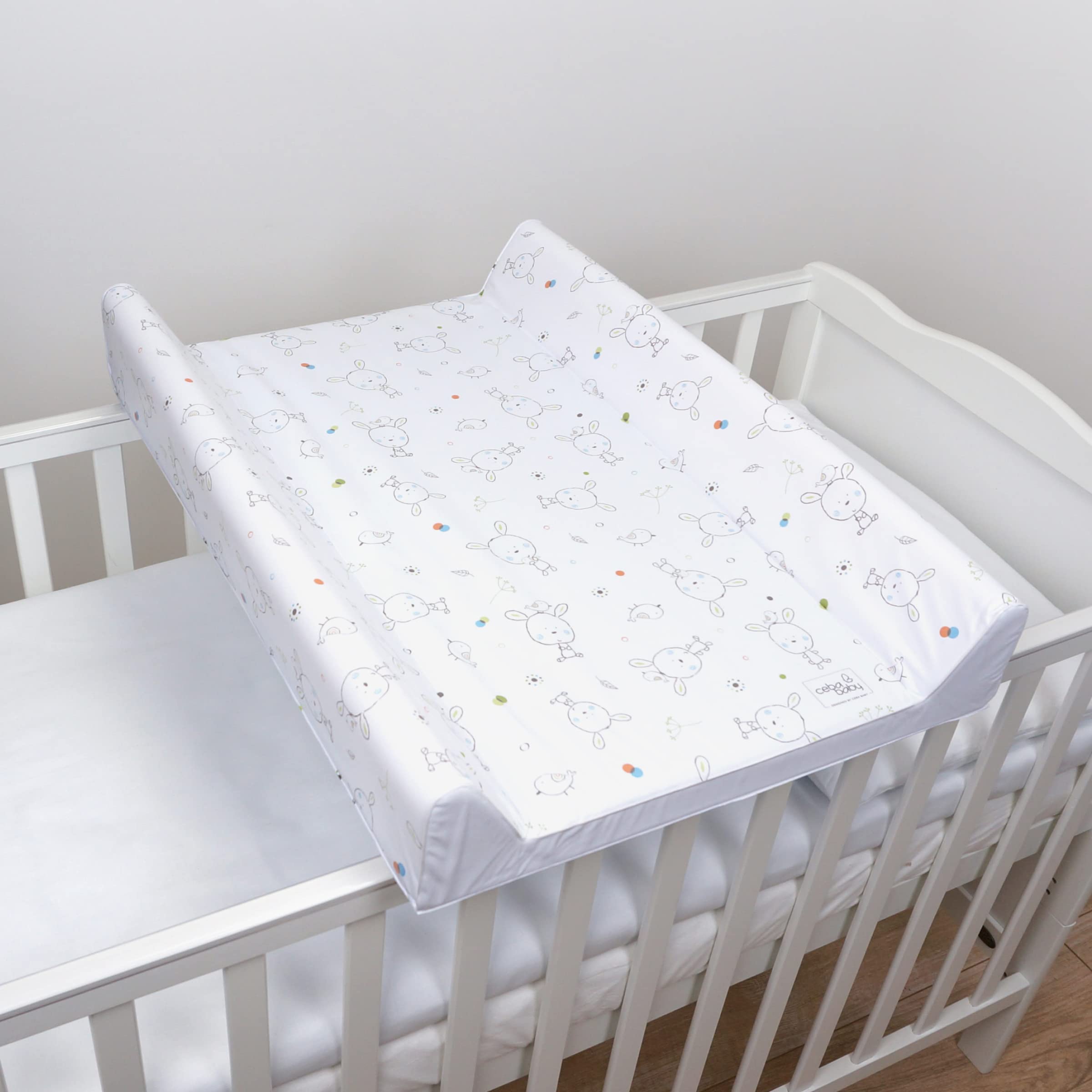 Baby Hard Base Changing Mat/Top Changer 70x50 cm fits 120x60 cm Cot Unisex Wedge Anti Roll Nappy Newborn Baby Waterproof Changing Mat with Raised Edges (Elephant Family) — view 10