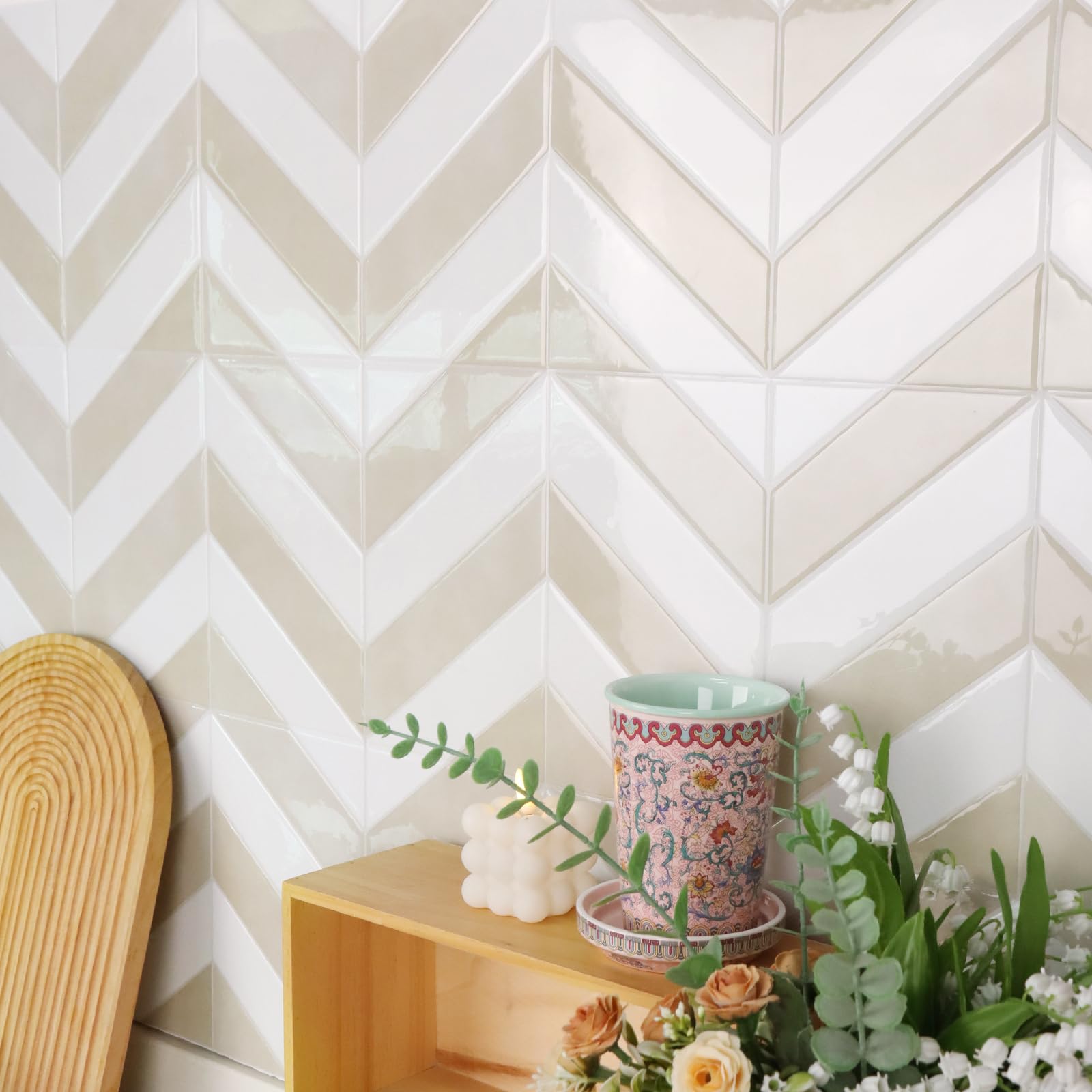 Alwayspon 23x29cmx10Pcs 3D Vinyl Splashback Tiles, Peel and Stick Self Adhesive Wall Tile Stickers Stick on Tiles for Kitchen Bathroom Wall, Cream White Light Beige — image 1