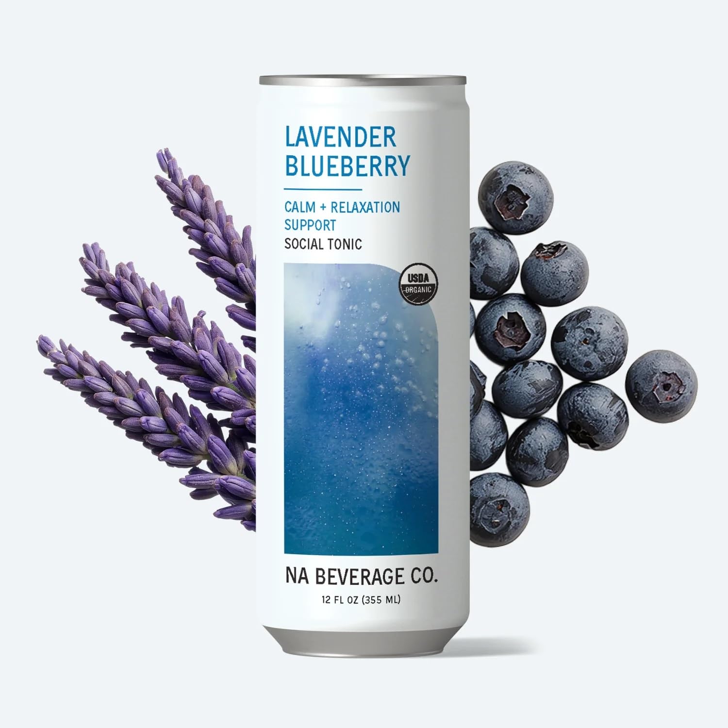 NA Beverage Social Tonic, Non-Alcoholic Functional Mocktails with 75mg of Magnesium for Calm & Relaxation, Ashwagandha and Reishi Mushroom Adaptogen Drink, Lavender Blueberry, 12oz Cans (12 Pack)