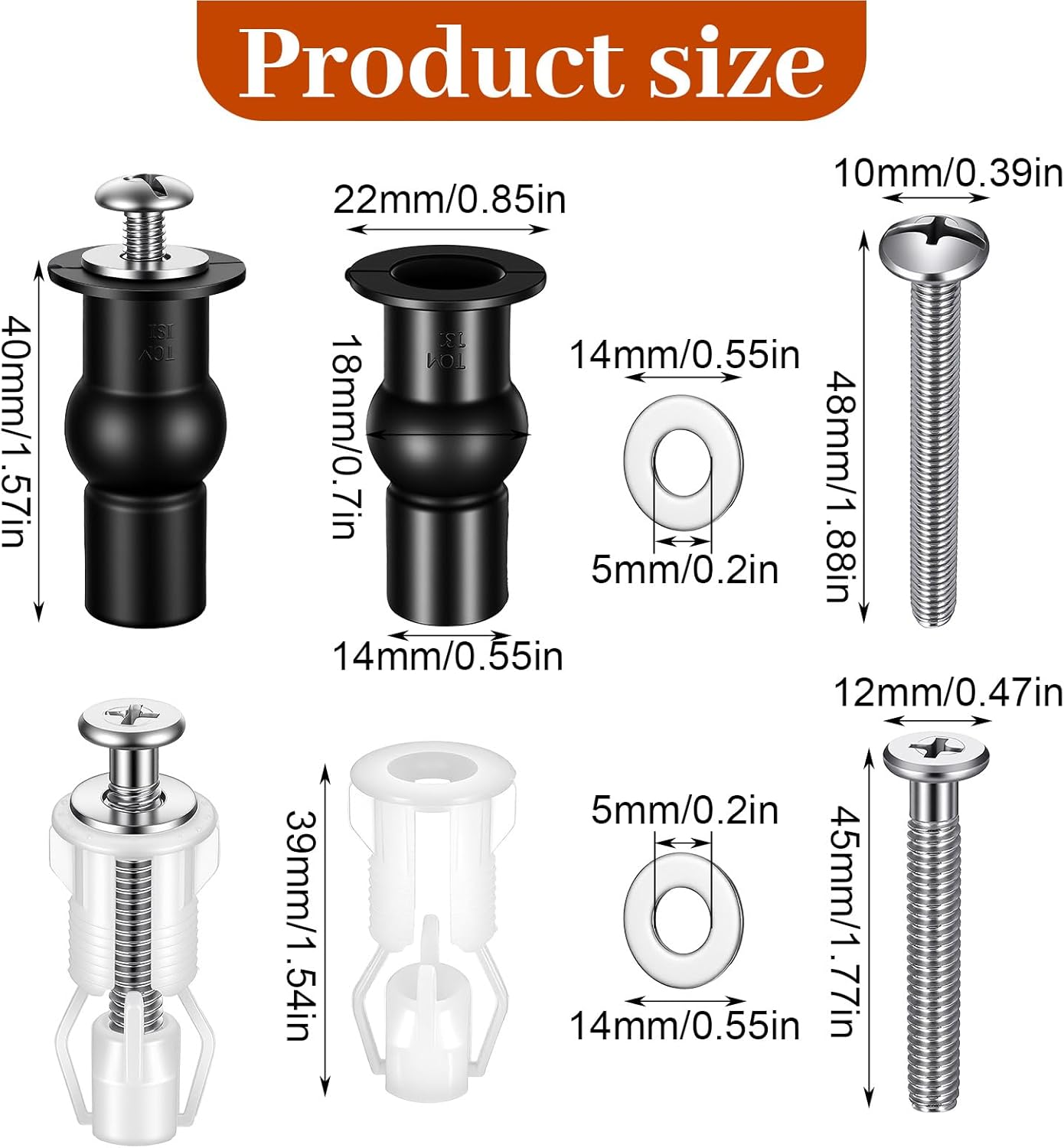 Quick Install Toilet Seat Bolts and Nuts Kit - 8PCS Stainless Steel Hardware with Expanding Rubber Sleeves & Anti-Leak Caps - Universal Fit for Most Top-Mount Toilet Seats, No Wobble
