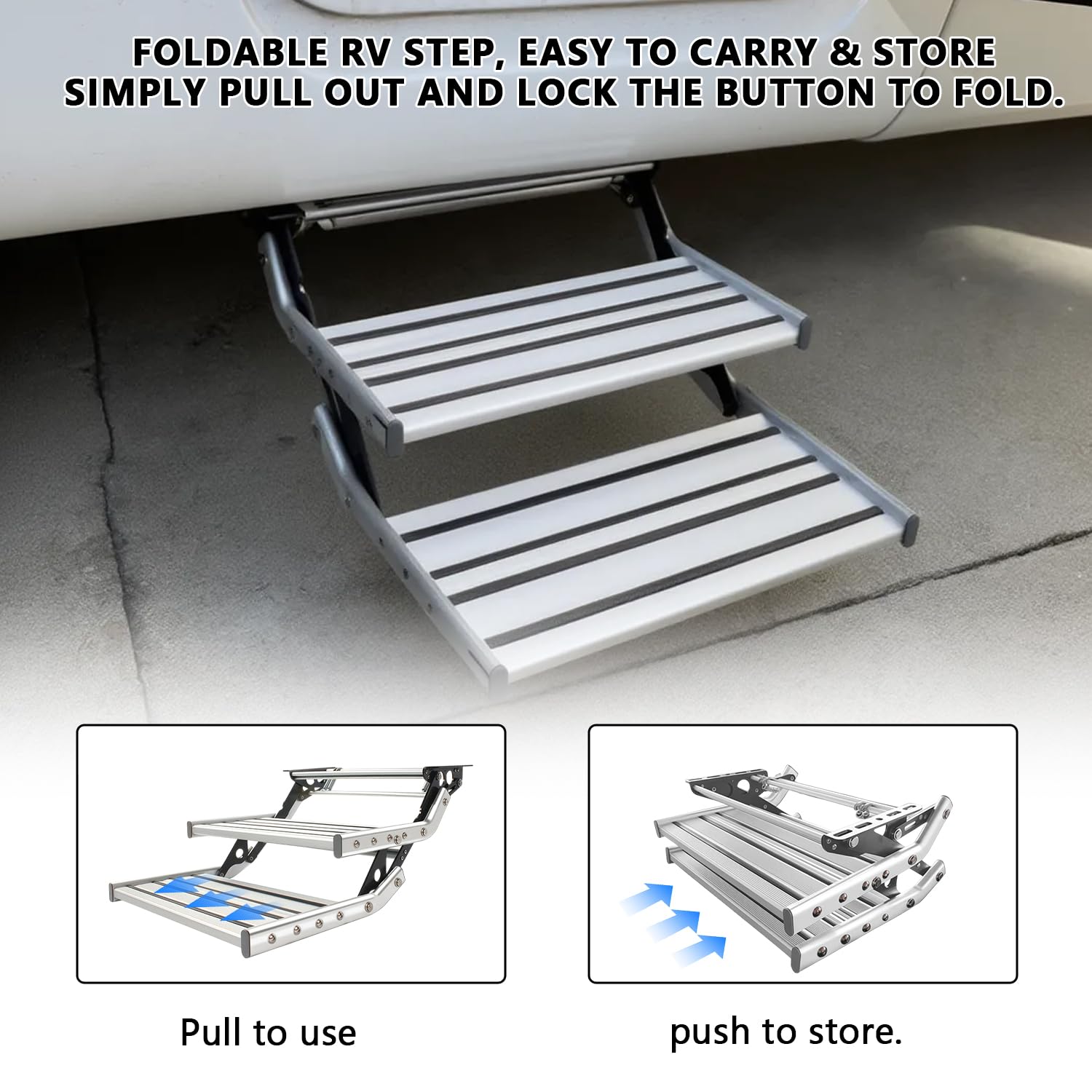 Escalones manuales para Autocaravana 2 peldaños retráctiles con luz LED | de aluminio, plegables, peldaños individuales con cremallera para autocaravanas, autocaravanas remolques de viaje y caravanas