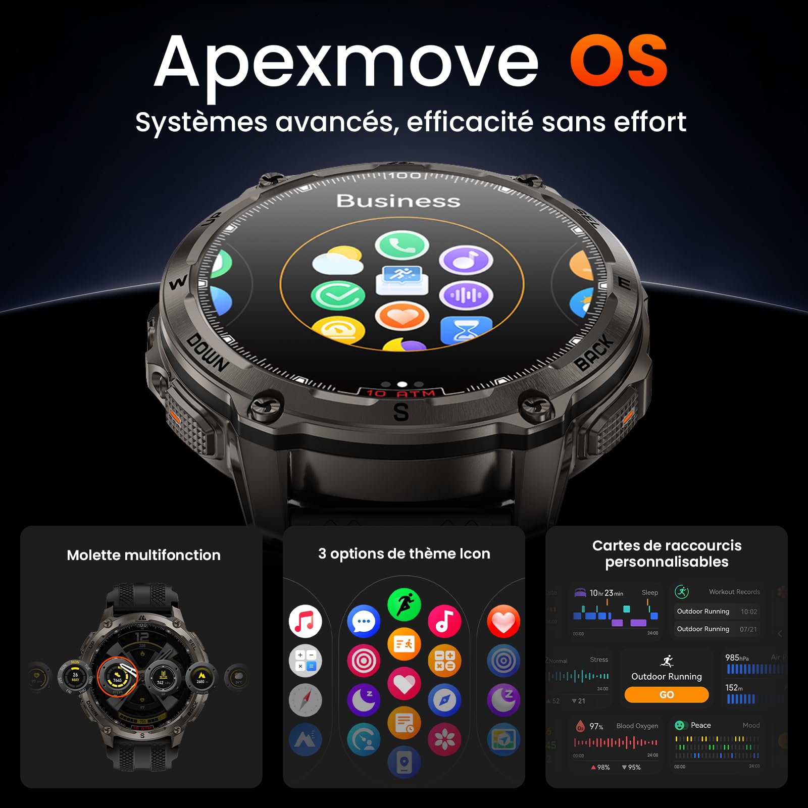 KOSPET Tank T4 GPS Montre Connectée Homme, Cartes Hors Ligne, 1.43'' AMOLED | Acier Inoxydable, Étanche 10 ATM et IP69K, Plongée 45M, Batterie 15 Jours, Surveillance Santé 24/7, Compatible Android et iOS