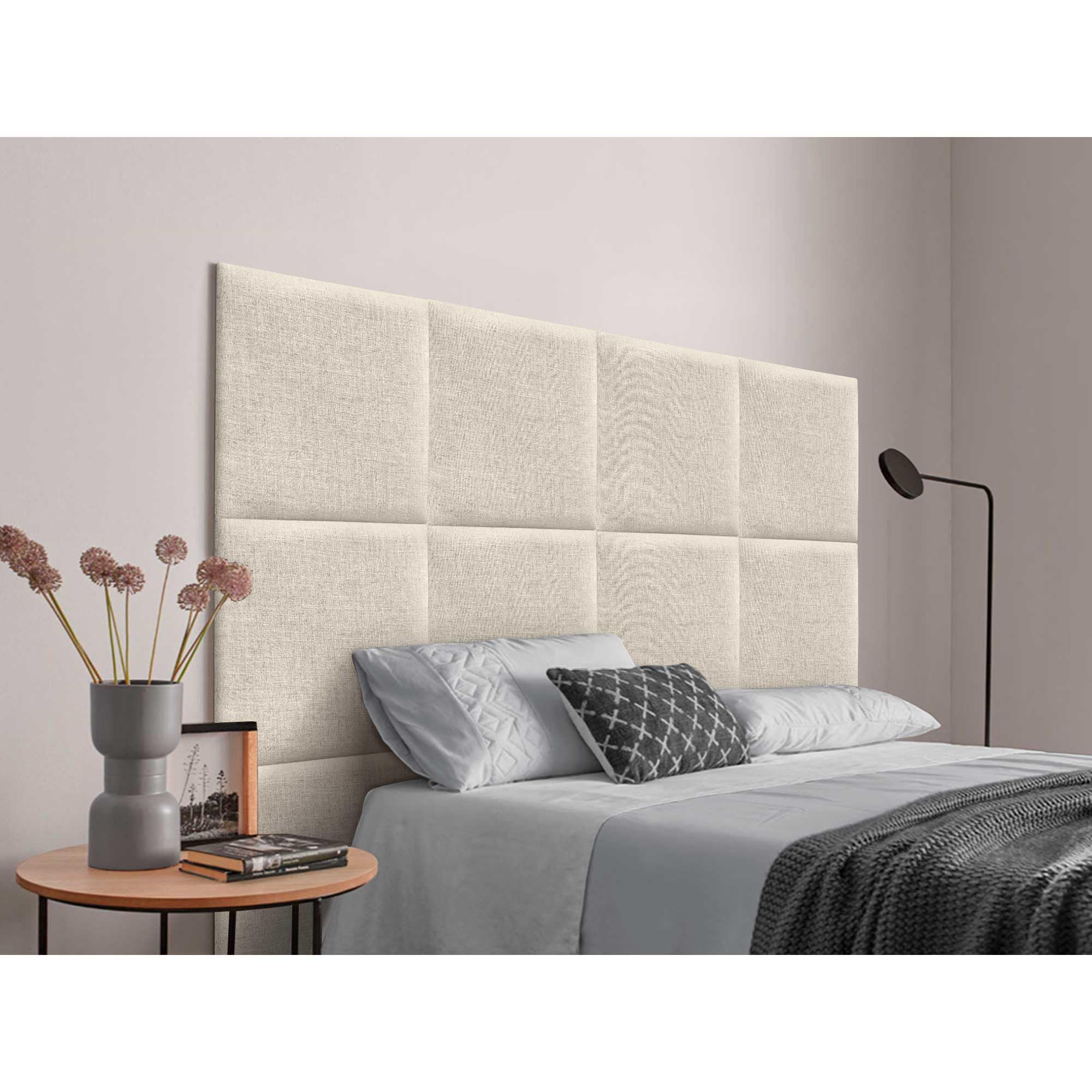 DHOME Cabecero Tapizado Compuesto de Paneles Autoadhesivos Intercambiables de Lino Natural Cama Lujo Dormitorio Acolchado (Beige, 150cm)