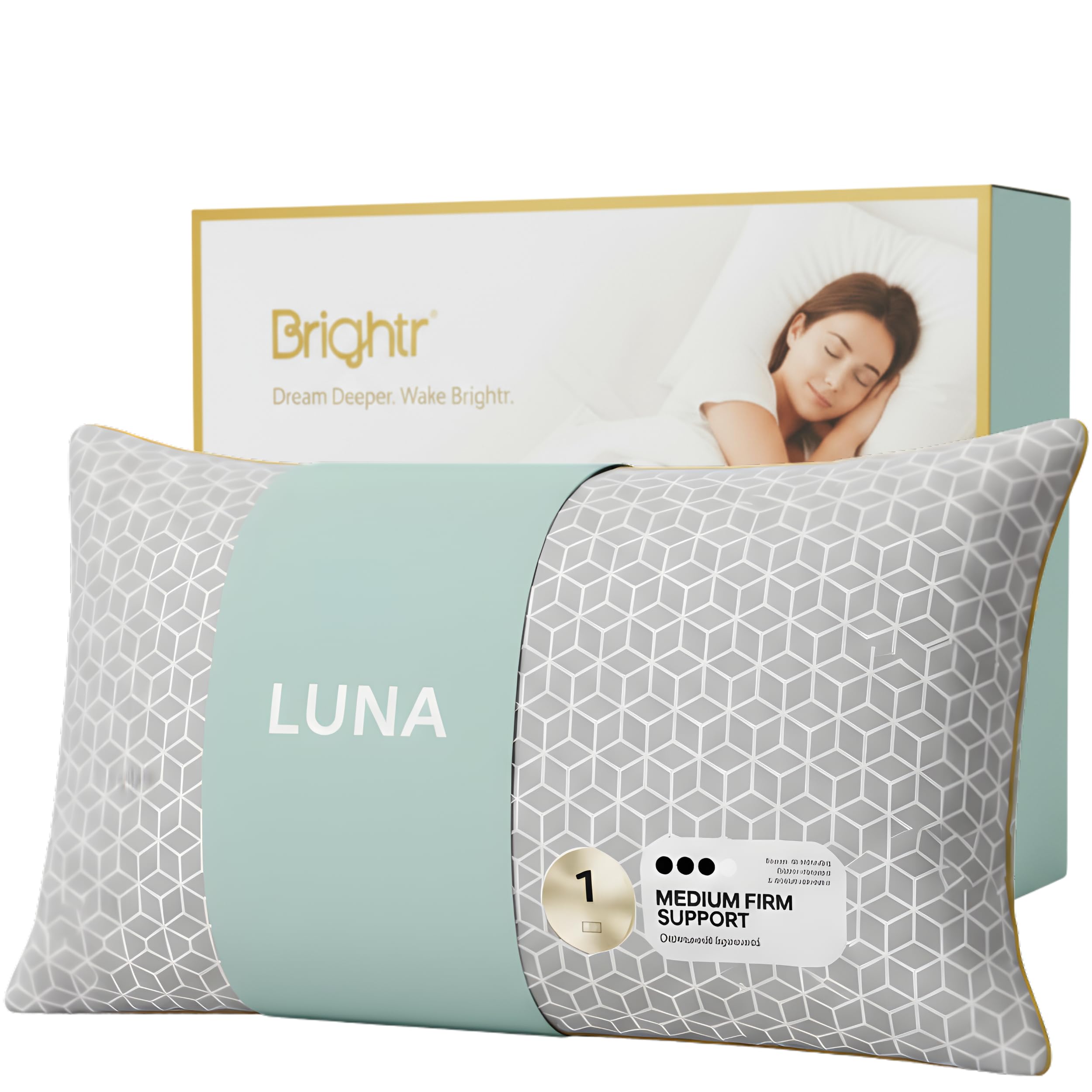 Brightr Medium Firm Brightr®️ ‘Luna’ Memory Foam Pillow For Neck And Shoulder Pain | Height Adjustable Pillow For Side Sleepers | Osteopath Recommended | Skin Cooling | Anti Dust Mite |