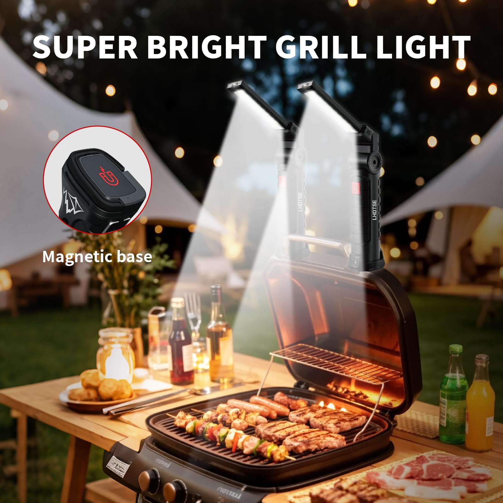 Luci da lavoro ricaricabili, luce da lavoro a LED con base magnetica e gancio per appenderlo, rotazione a 360°, 5 modalità, torce magnetiche ricaricabili per meccanica, riparazione auto, casa, garage