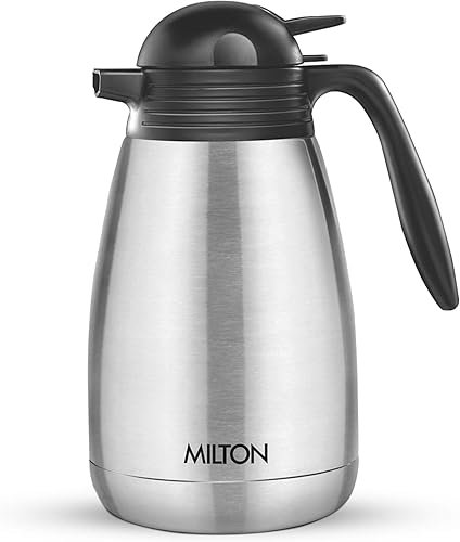 Milton Thermosteel Jarra térmica de doble pared aislada al vacío, 50.7 fl oz, 50 onzas, tapa para prensar y verter, 24 horas de calor y frío, acero