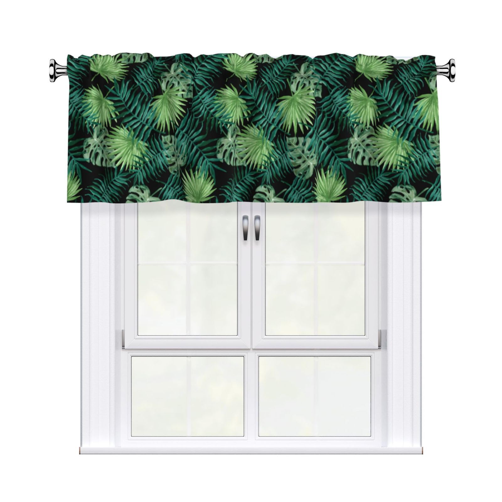 HJFCZH transparent palm leaf pattern Prints Curtain Valance 54x18in - Peach Skin Kitchen Window Layer, Filtered Light & Quick-Install Rod Pocket Cover