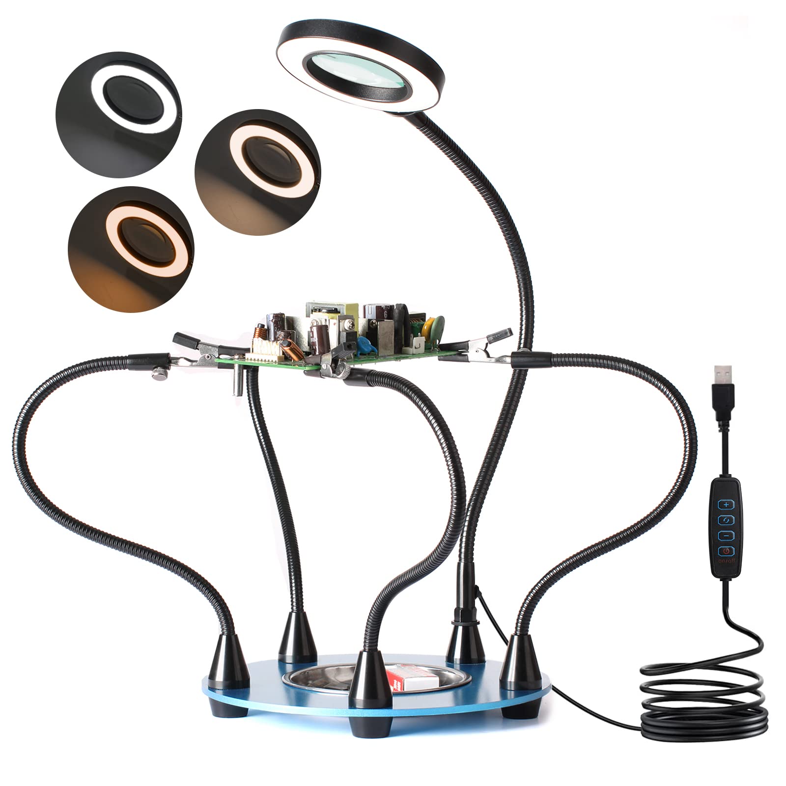 Buy 5X Helping Hands Soldering Station, KUVRS Third Hand Soldering Tool Flexible Metal Arm