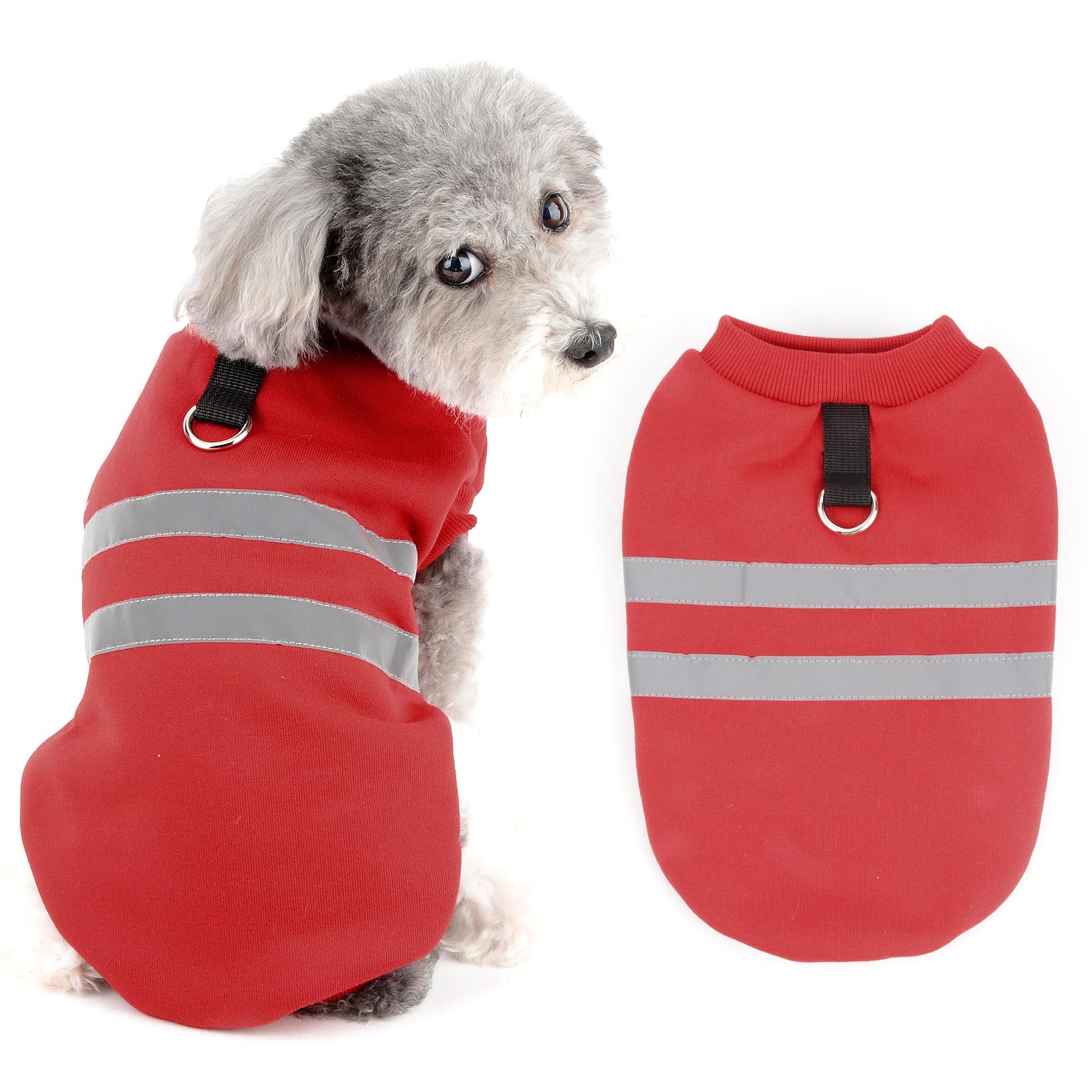 Ranphy Fleece Dog Jumpers for Small Dog Solid Pet Sweater with Reflective Stripe and D-ring Soft Autumn Winter Puppy Sweatshirt Chihuahua Yorkie Pullover Cat Apparel,Red,XL