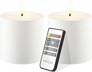 smtyle 3"x3" Christmas White Flameless Pillar Candles Set of 2 Flickering Battery Operated with Timer Electric Wedding LED Candles for Tables Bathroom Decor
