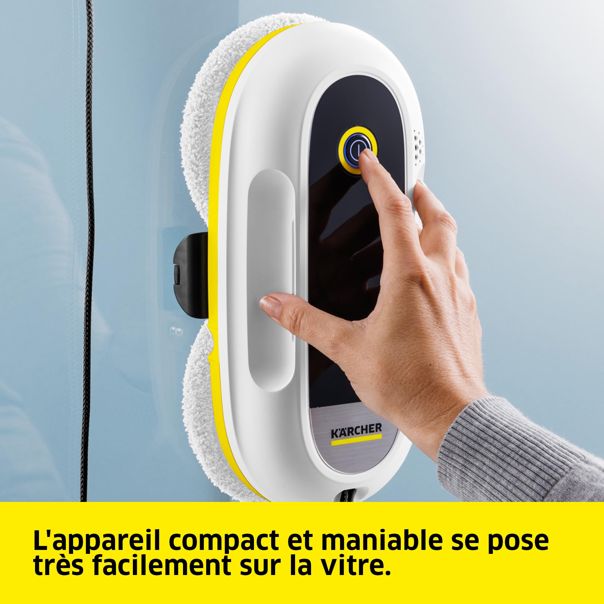 Kärcher Robot Lave-Vitres RCW 2 Extra, Nettoyage Intelligent & Automatique, Système à 2 Réservoirs, Pulvérisation Intégrée, Autonomie de Sécurité : 20 min, Inclus : 2 Patins Microfibres & Télécommande
