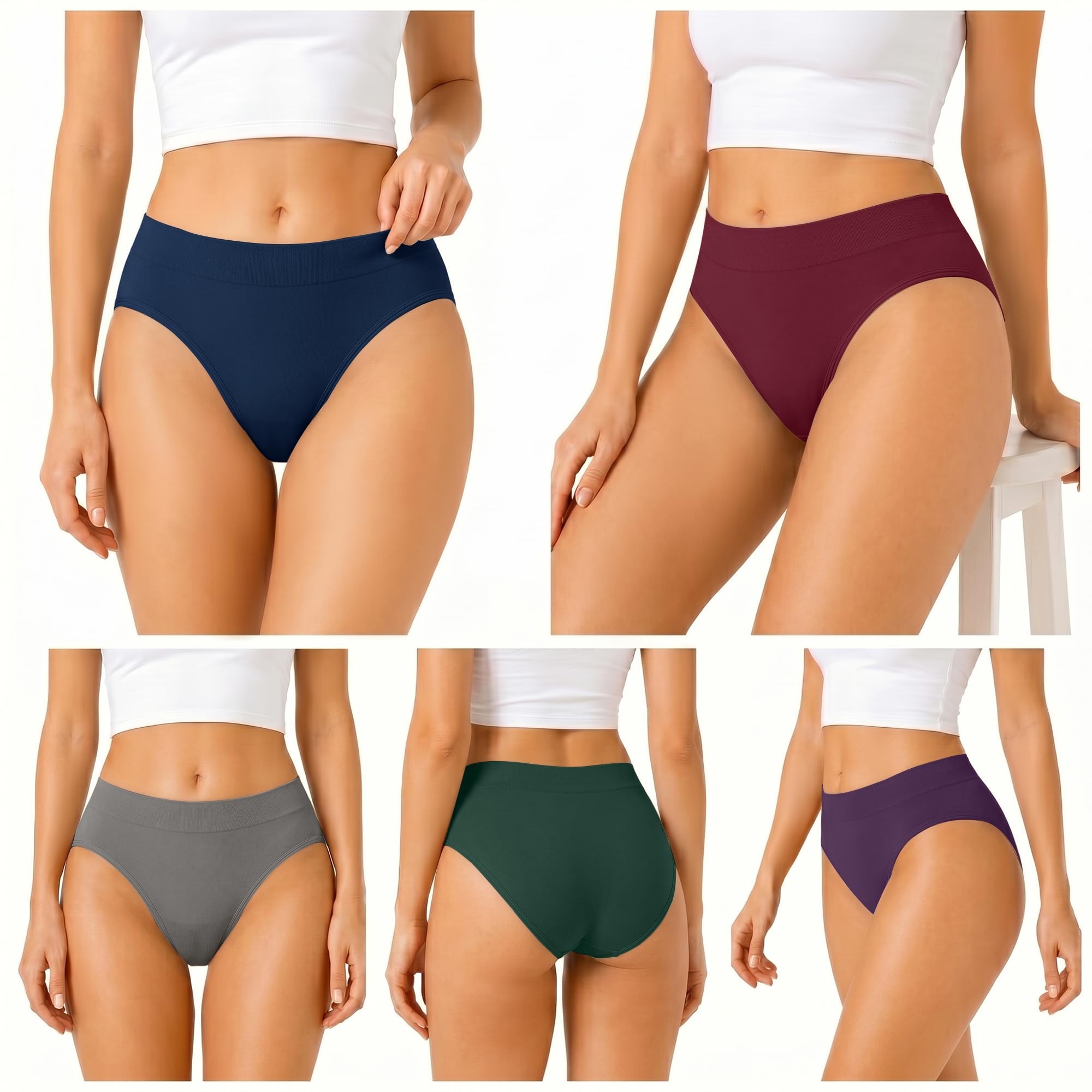 Women's Hi Cut Briefs, Mid Rise Nylon Spandex Underwear 3/5 Pack | 92% nylon, 8% spandex, hi cut leg, mid rise fit, full back coverage, soft stretch, double-layer waistband