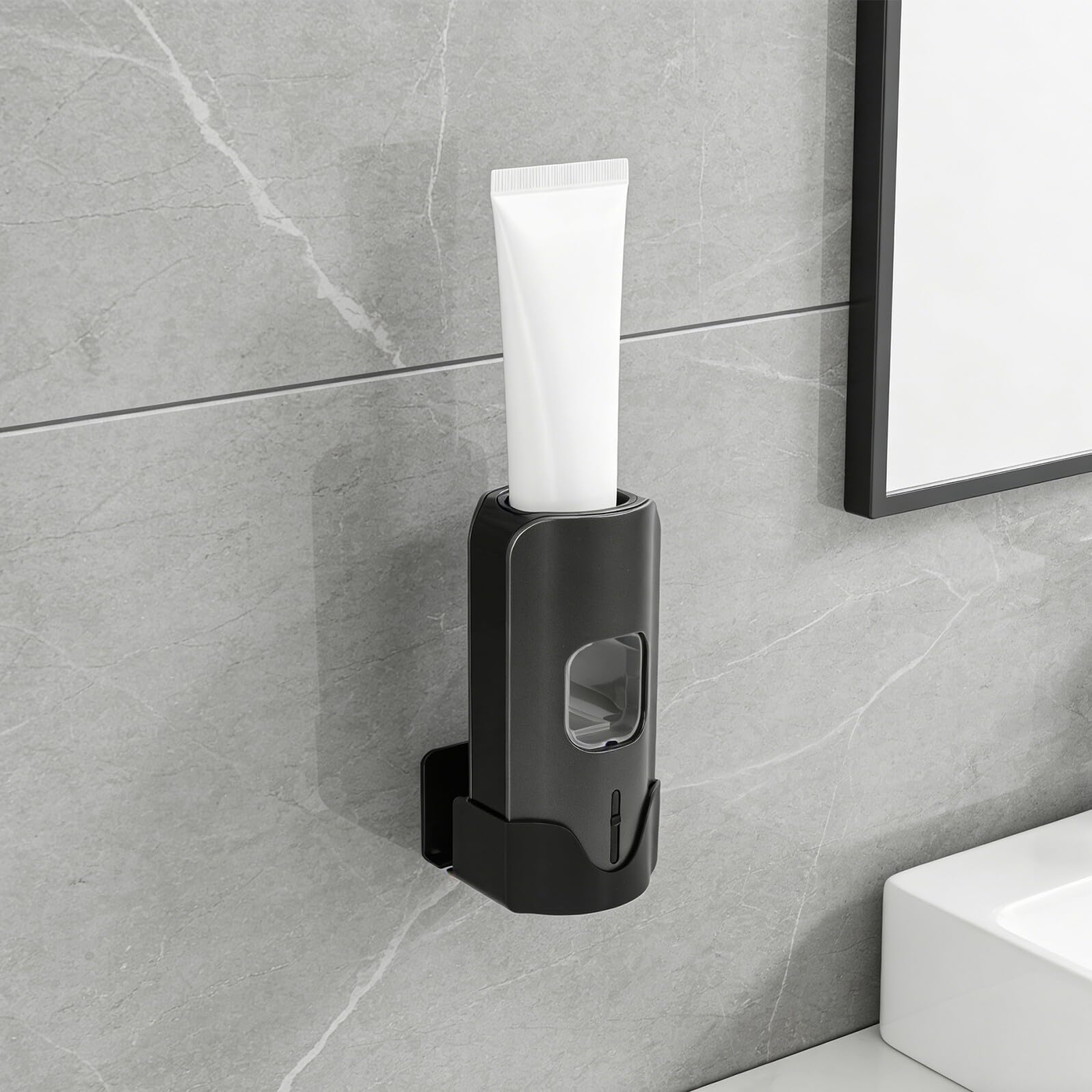 Yardenfun Dispensador de Pasta Dientes Automático con 2 Ranuras Cepillos Dientes y Ajuste de 3 Niveles para Baño Negro Plástico