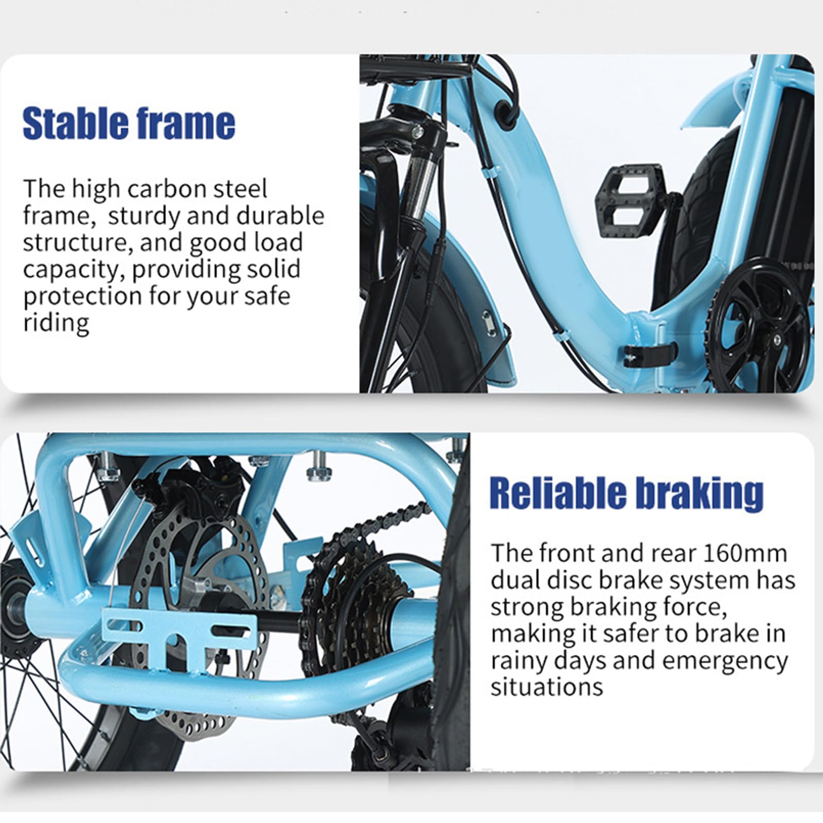 Tricycle électrique Pliable pour Adulte, 48 ​​v 13 Ah, Pneu Large 18" X 3,0, Autonomie De 44 Km, avec Phare LED Et Klaxon, Paniers Avant Et Arrière,pour Les Courses Et Les Pique-Niques. Blue