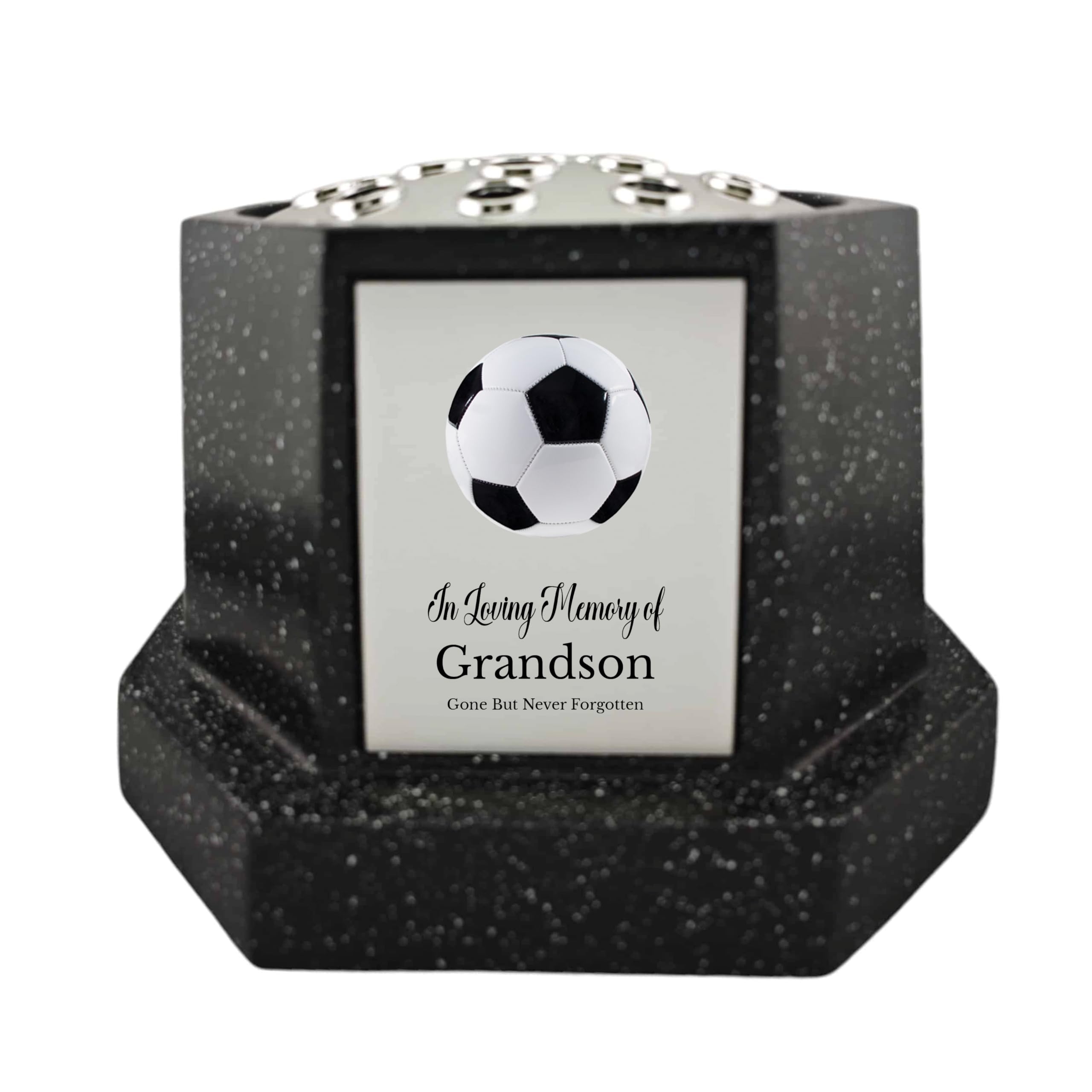 1Stclassgifts Black In Loving Memory Of Memorial Octagon Rose Bowl Grave Marker Flower Pot Vase With Football Design Dad & Lots More /Silver (Uv Printed) (Grandson)