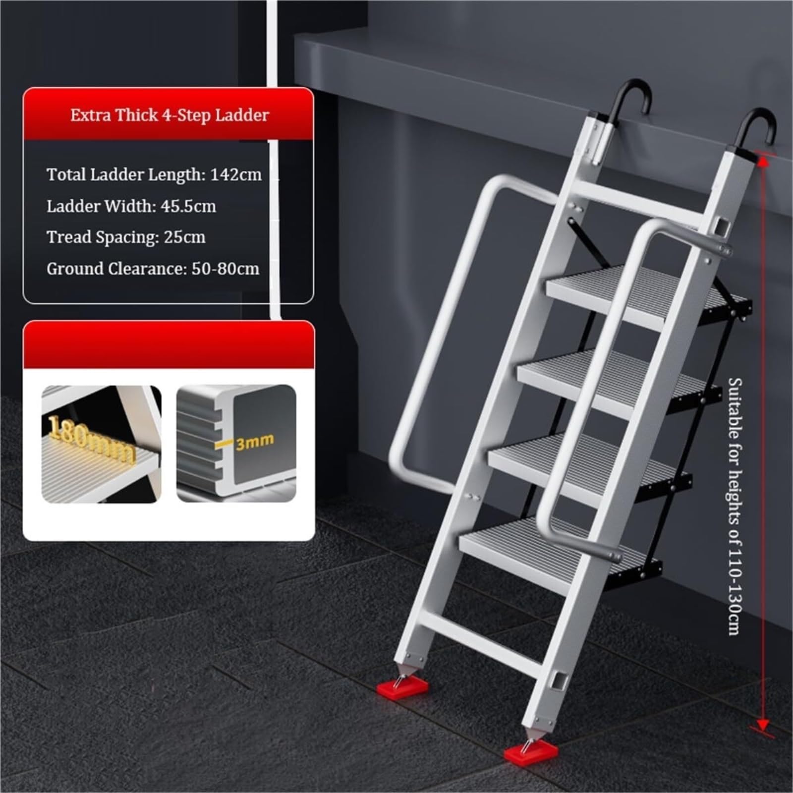 Escalera de Aluminio Plegable for ático, Escalera Tipo Loft de 4 escalones