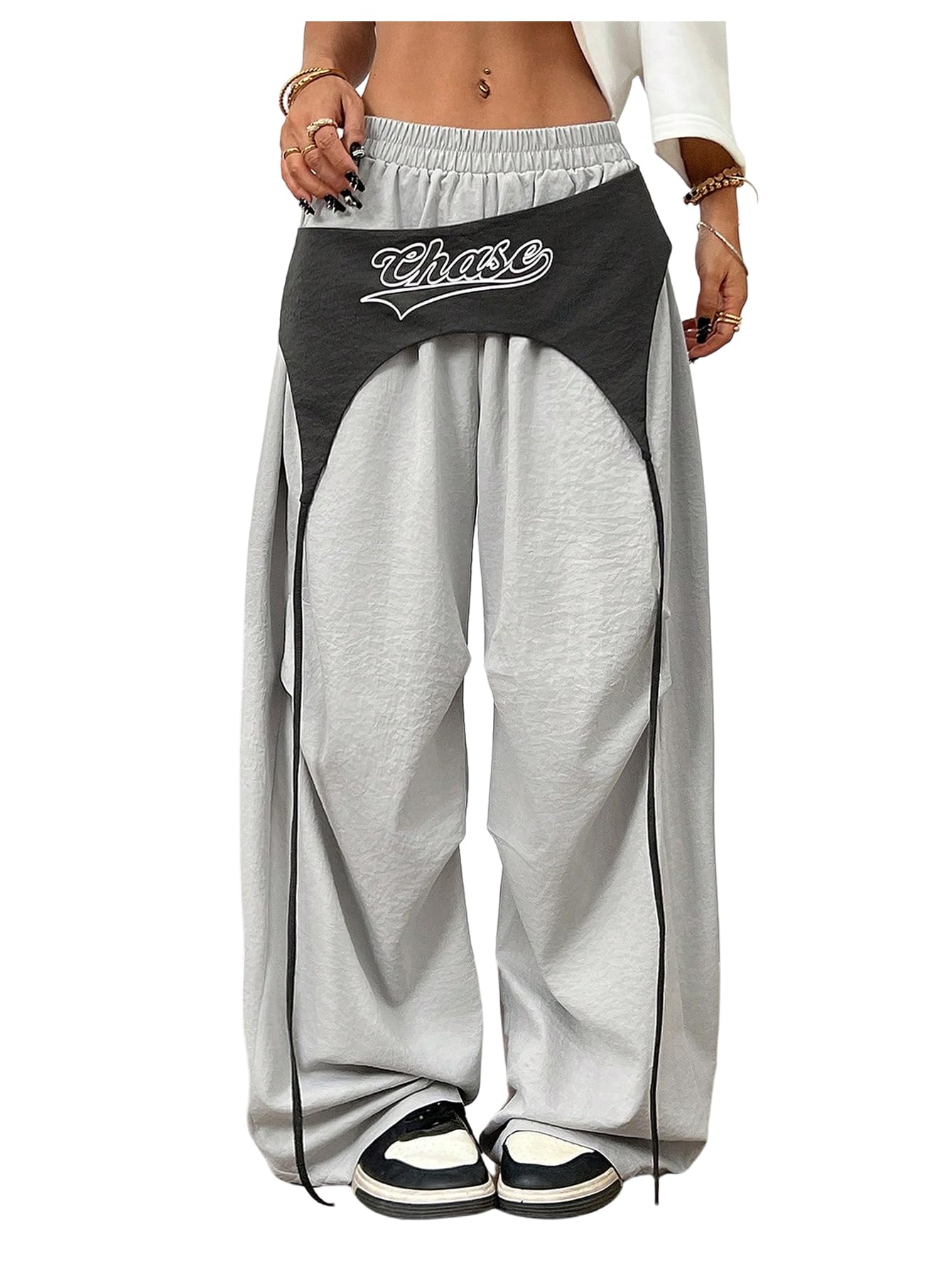 SHENHE Womens Y2k Baggy Pants Elastic Waist Wide Leg Hip Hop Oversized Pants Streetwear