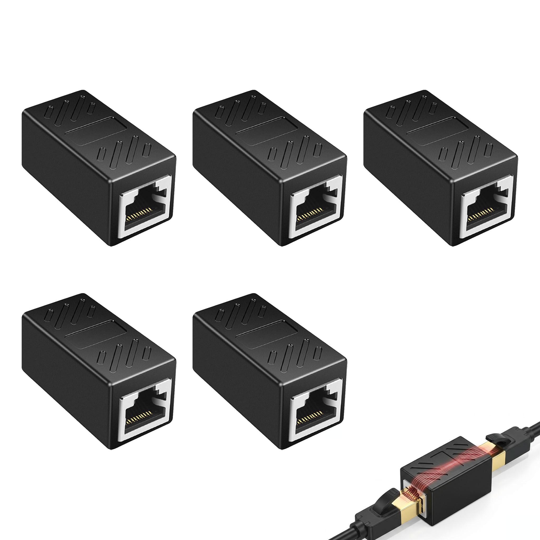5 Stück RJ45 Kupplung, LAN Kabel Verbinder Buchse auf Buchse Verlängerung Adapter 8P8C für Cat7, Cat6, Cat5e, Cat5 Netzwerkkabel Netzwerk Koppler für Router Patchkabel Switch Home Office