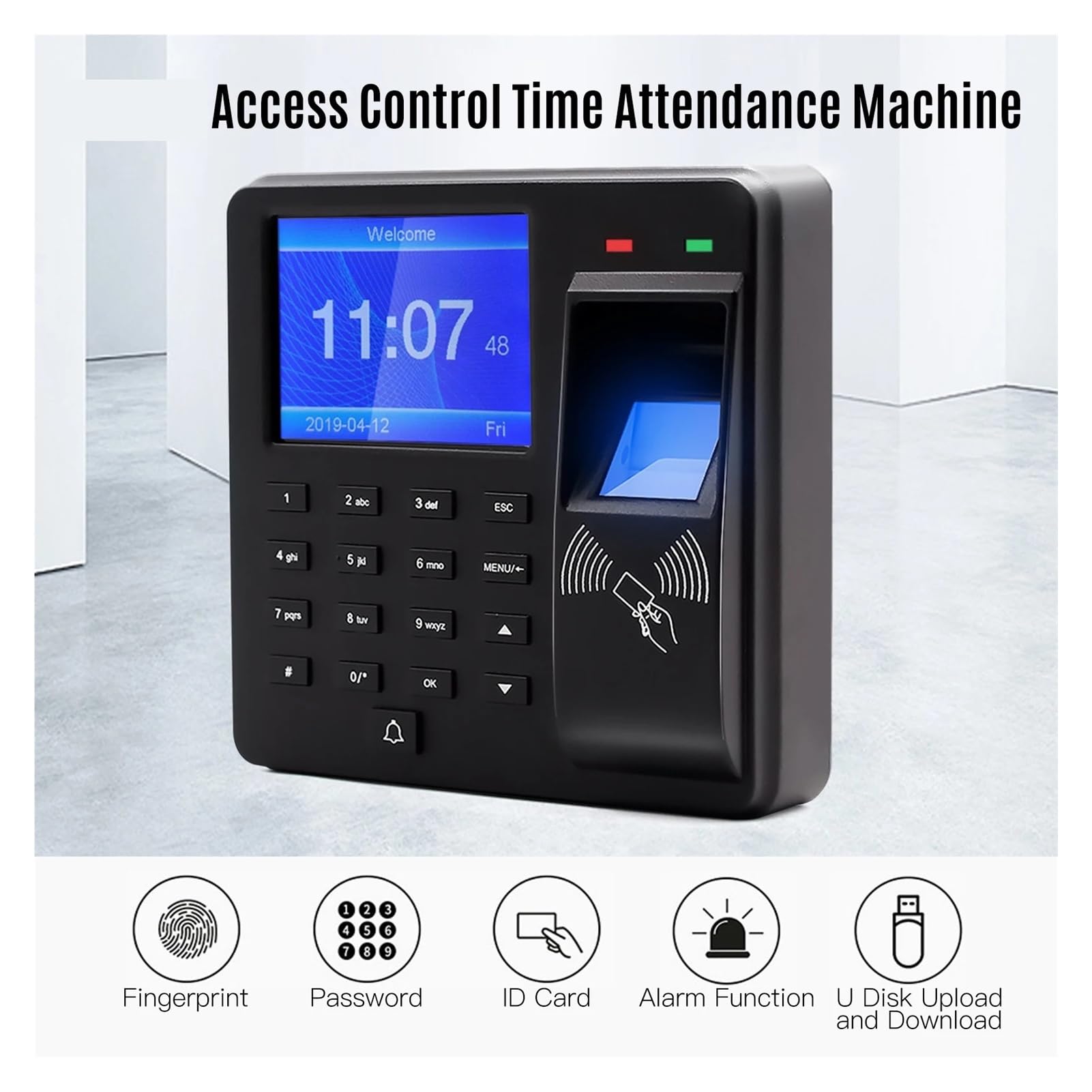 Rilevatore Presenze, Controllo accessi Macchina rilevazione presenze Riconoscimento impronte digitali/password/carta d'identità Orologio marcatempo Registratore di check-in dei dipendenti