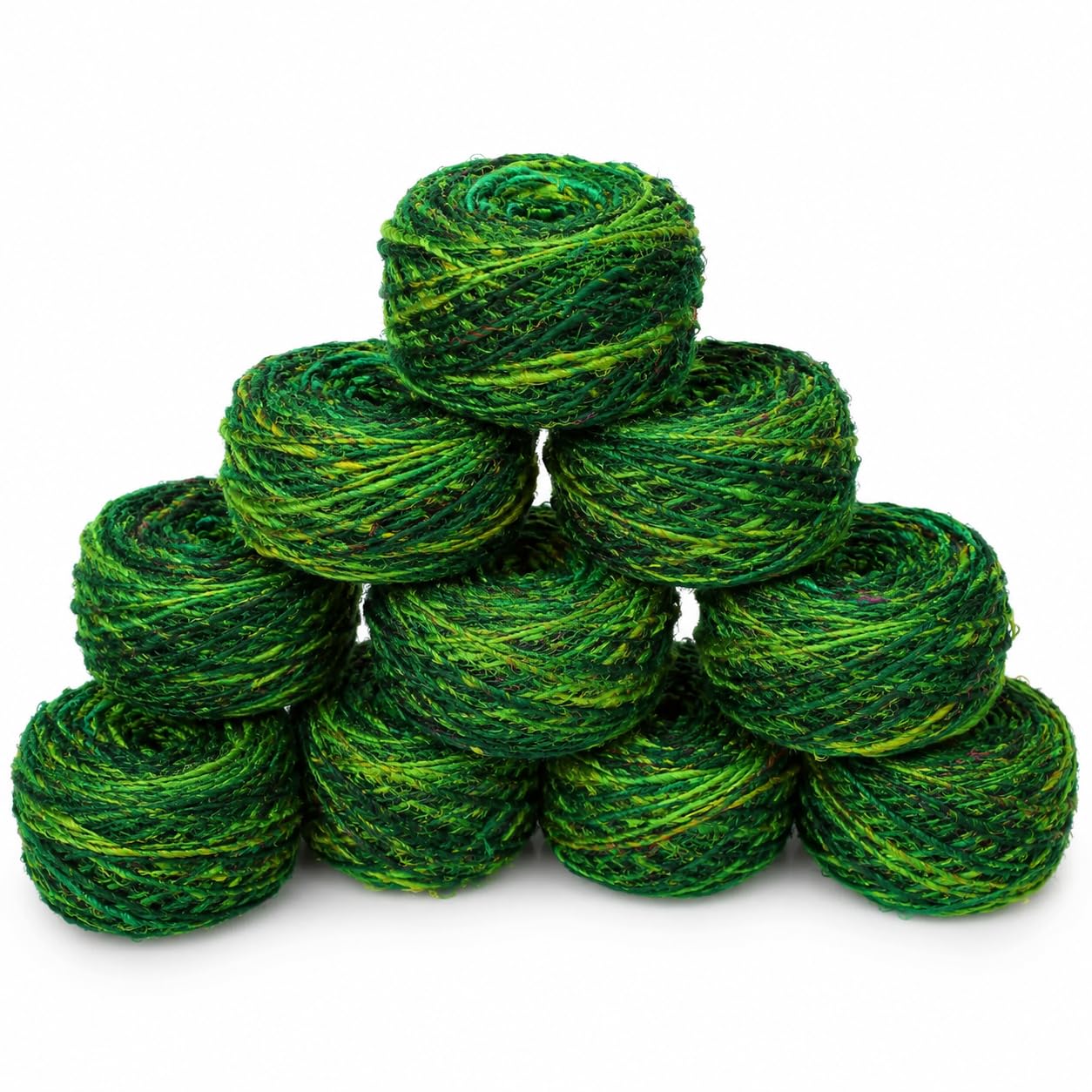 KnitSilk Filato di seta sari riciclata verde – 90 metri per gomitolo, fibra testurizzata per lavori a maglia, uncinetto, tessitura, creazione di gioielli e progetti fai da te, confezione da 10