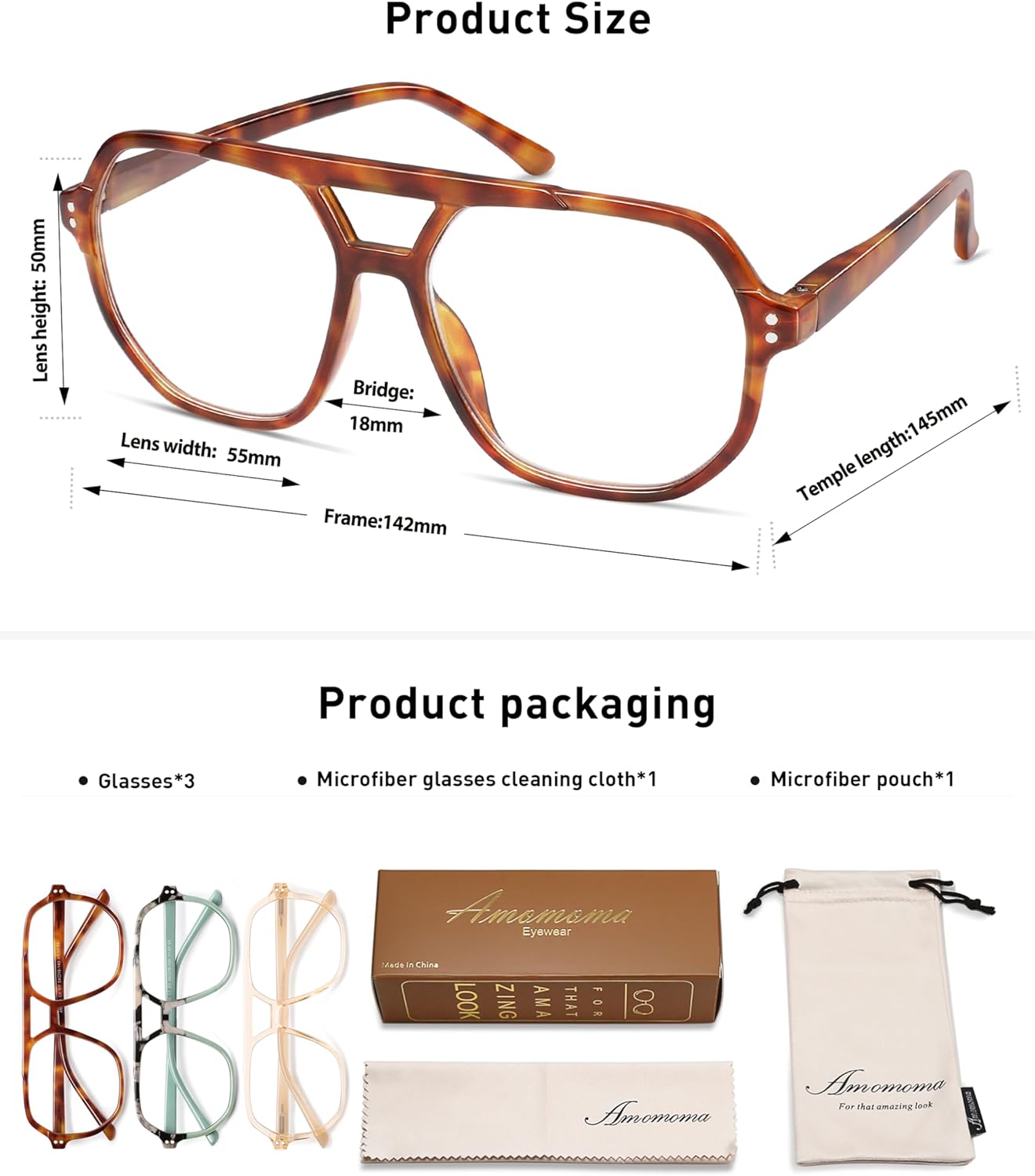 AMOMOMA Trendy Retro Aviator Reading Glasses for Women Men,Classic Large Oversized Reader Blue Light Computer Frame AM6145 - Image 5