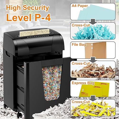 Miniatura 9 de Trituradora de papel, microcorte de 5 hojas con contenedor de 2.65 galones, alto nivel de seguridad P-5, tiempo de trabajo continuo de 5 Munites,