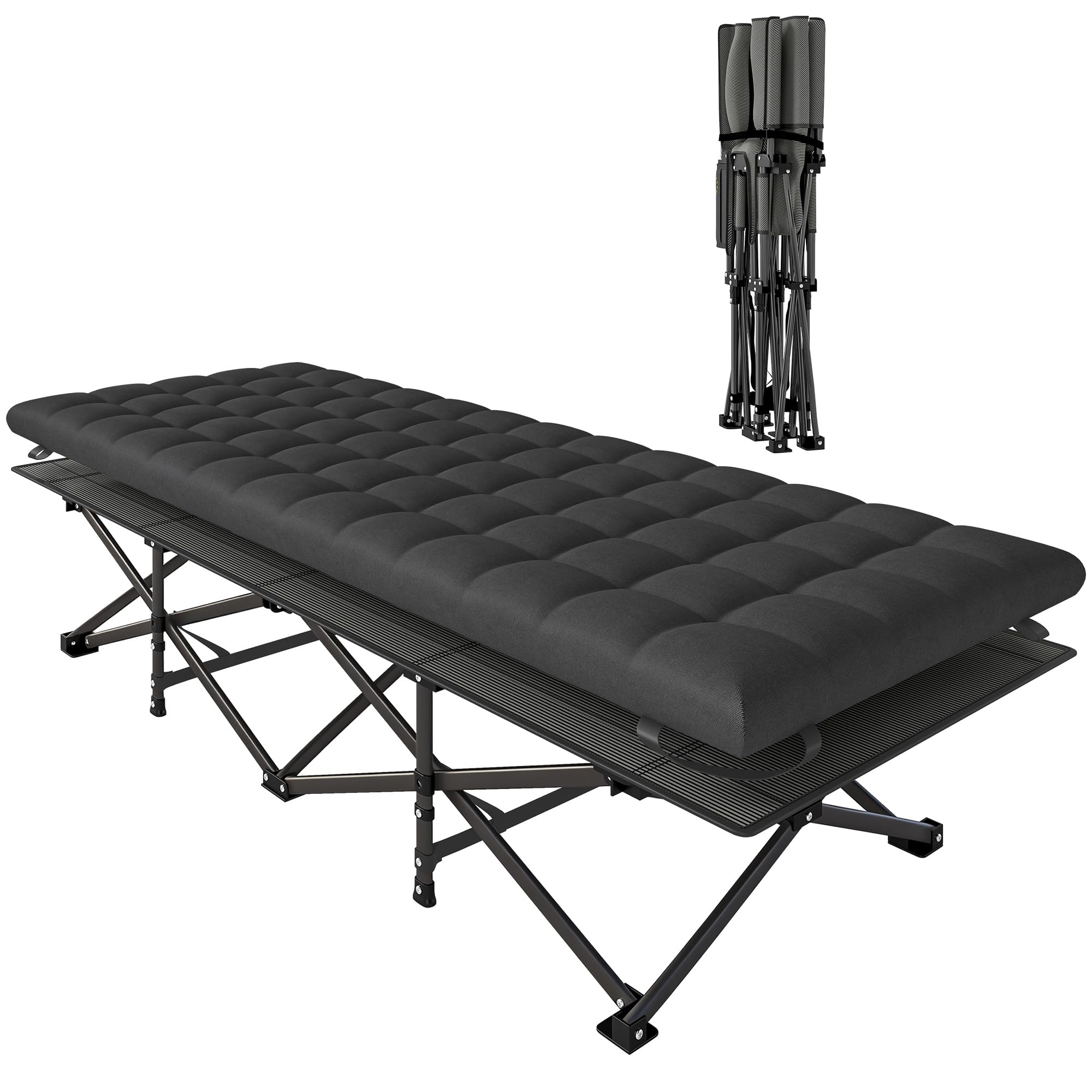 Outsunny Lit de camp pliable avec sac de transport - 200 x 80 x 40 cm - Charge maximale : 200 kg - Pour adultes - Pour l'intérieur, l'extérieur, le jardin, le camping, les voyages - Noir