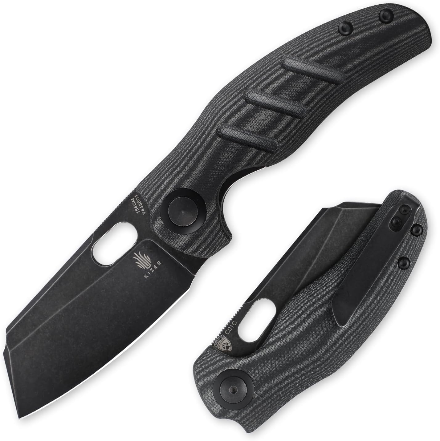 C01C Sheepdog Pocket Knife, 3.31" 154CM Blade EDC Camping Folding Knife with Black Micarta Handle, Small Survival Knives for Men Women, Hunting Knives with Liner Lock & Thumb Hole, V4488C1 ﻿