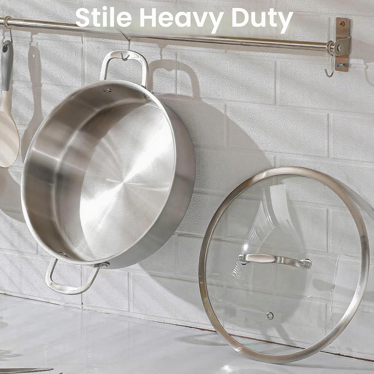 Casseruola con coperchio, Ø 30 cm, bordo alto 9,8 cm, padella a 3 strati, in acciaio inox, a induzione, per grandi piani di cottura ≥ 2300 W, induzione, tri-ply acciaio inox Braiser