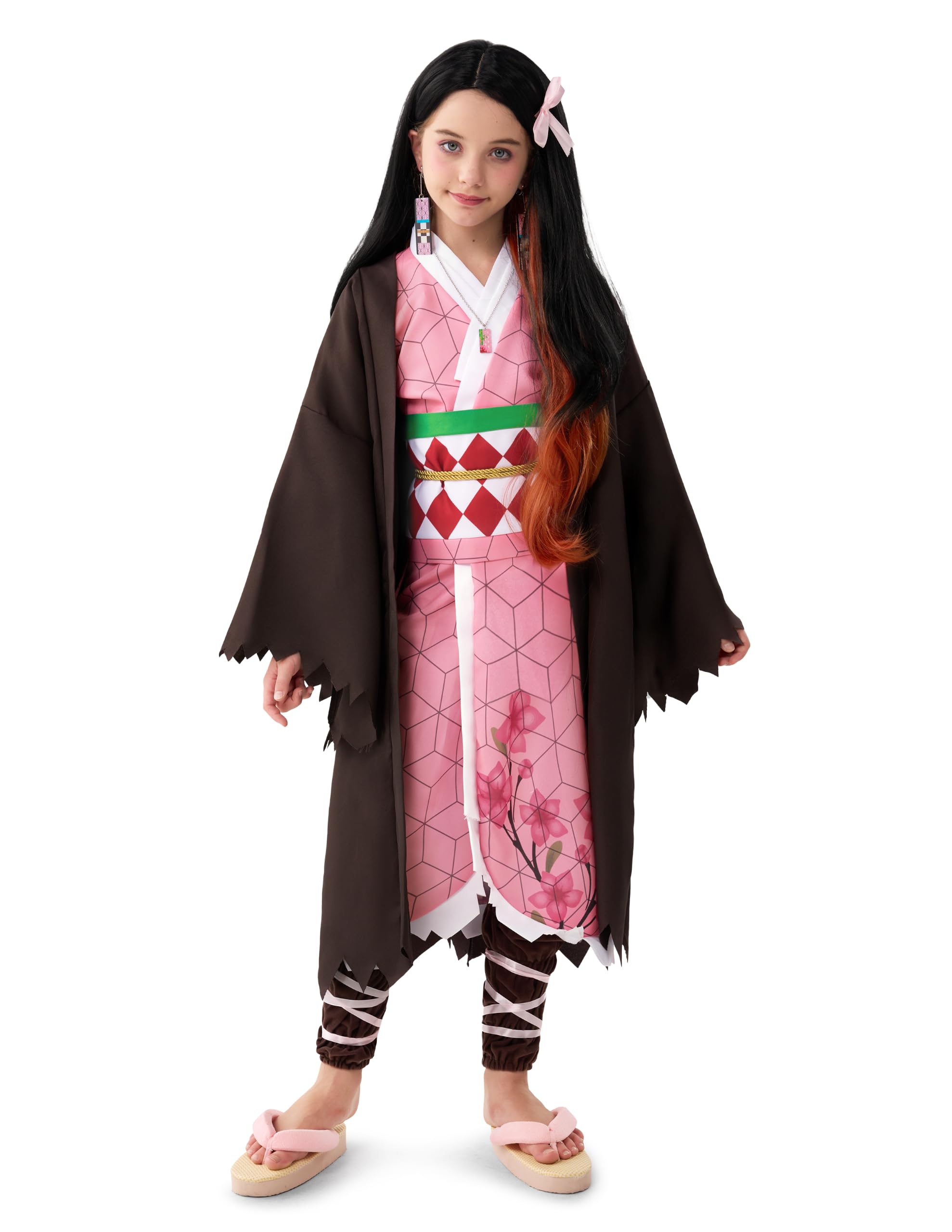Spooktacular Creations Costume da ninja di Halloween per bambini, set kimono con parrucca per ragazze, vestito rosa anime per bambini piccoli