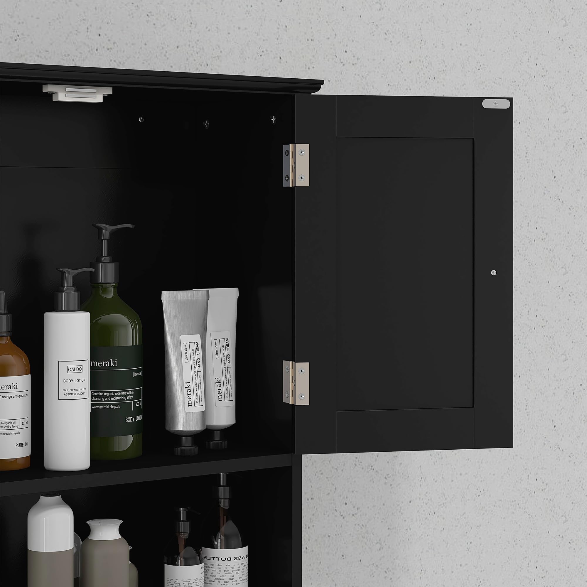 kleankin Armario de Baño de Pared, Armario Colgante, Mueble Suspendido de Baño, 2 Puertas con Cierre Magnético, 2 Cajones y Estante Abierto, para Cocina, Lavadero, 50,8x17,8x66 cm, Negro