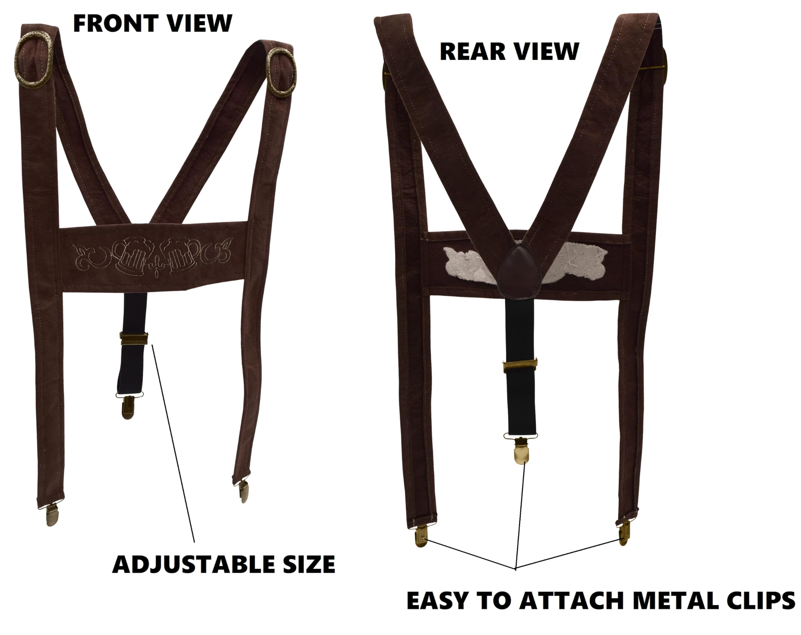 Nicky Bigs Novelties Bavarian Lederhosen Suspenders Traditional German Costume Accessory Alpine Trachten Belt for Beer Festival, Cultural Events, and Bavarian Dress-Up for Men & Women