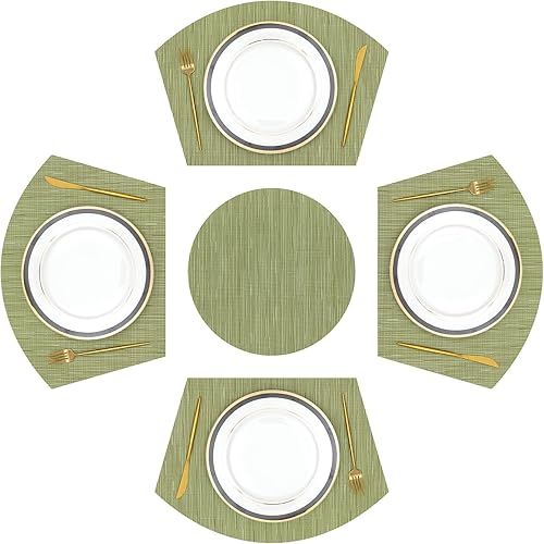 SHACOS Manteles individuales en forma de cuña de gran tamaño con centro de mesa, juego de 5 manteles individuales redondos lavables para mesa de