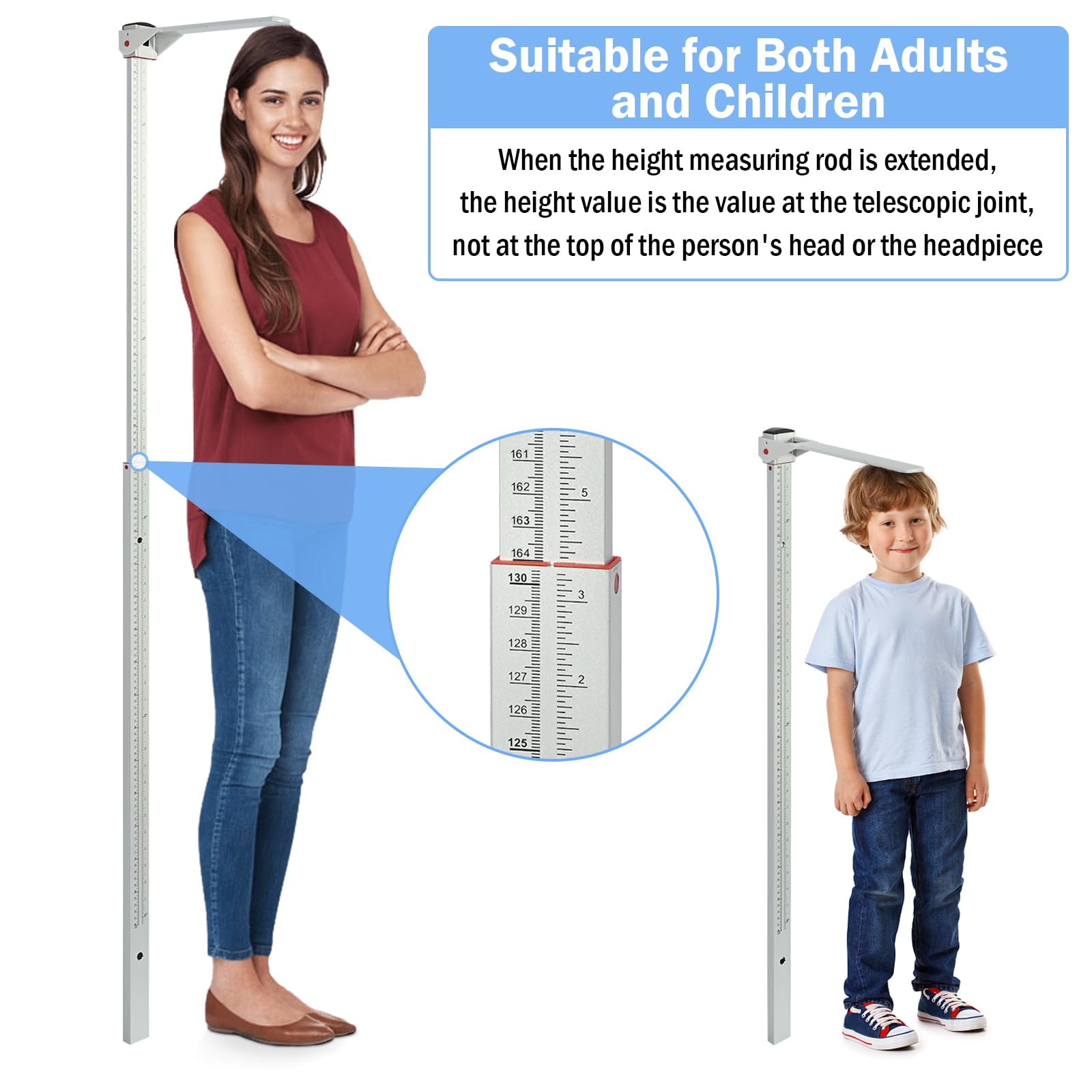 tonchean Asta telescopica per misurare l'altezza da parete, stadiometro professionale in alluminio, scala accurata, strumento di misurazione dell'altezza per adulti e bambini, 60-200 cm, unità con