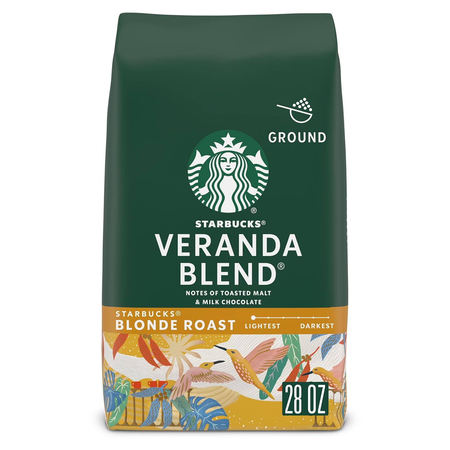Starbucks Ground Coffee, Starbucks Blonde Roast Hot or Iced Coffee, Veranda Blend, 28 oz