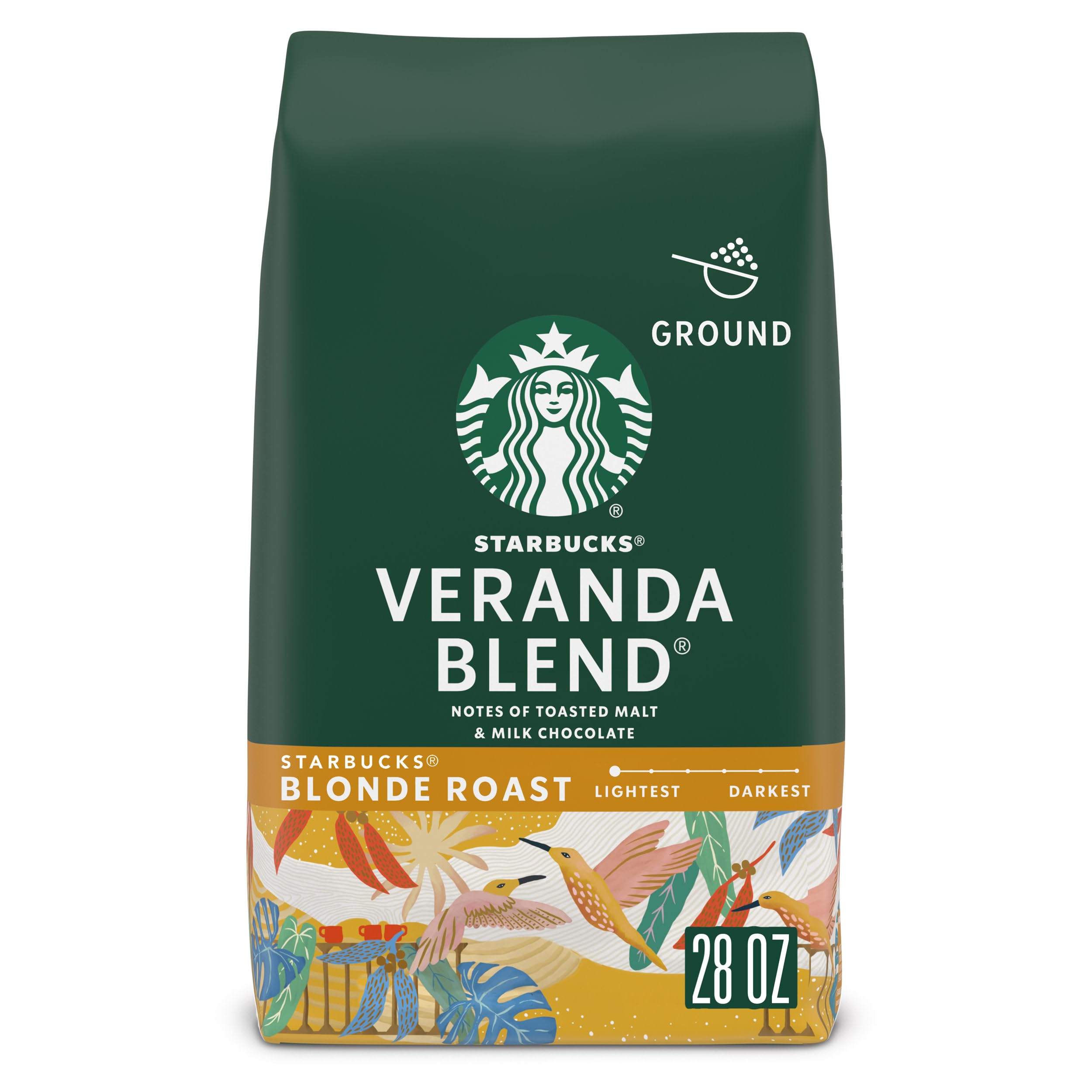 Ground Coffee, Starbucks Blonde Roast Hot or Iced Coffee, Veranda Blend, 28 oz