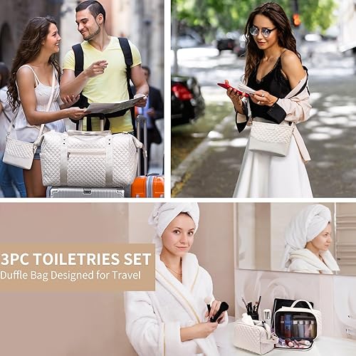 Miniatura 6 de Bolsas de fin de semana para mujer, bolsa de lona para viajes, bolsa de fin de semana de nailon de 45 litros con compartimento para zapatos y bolsa