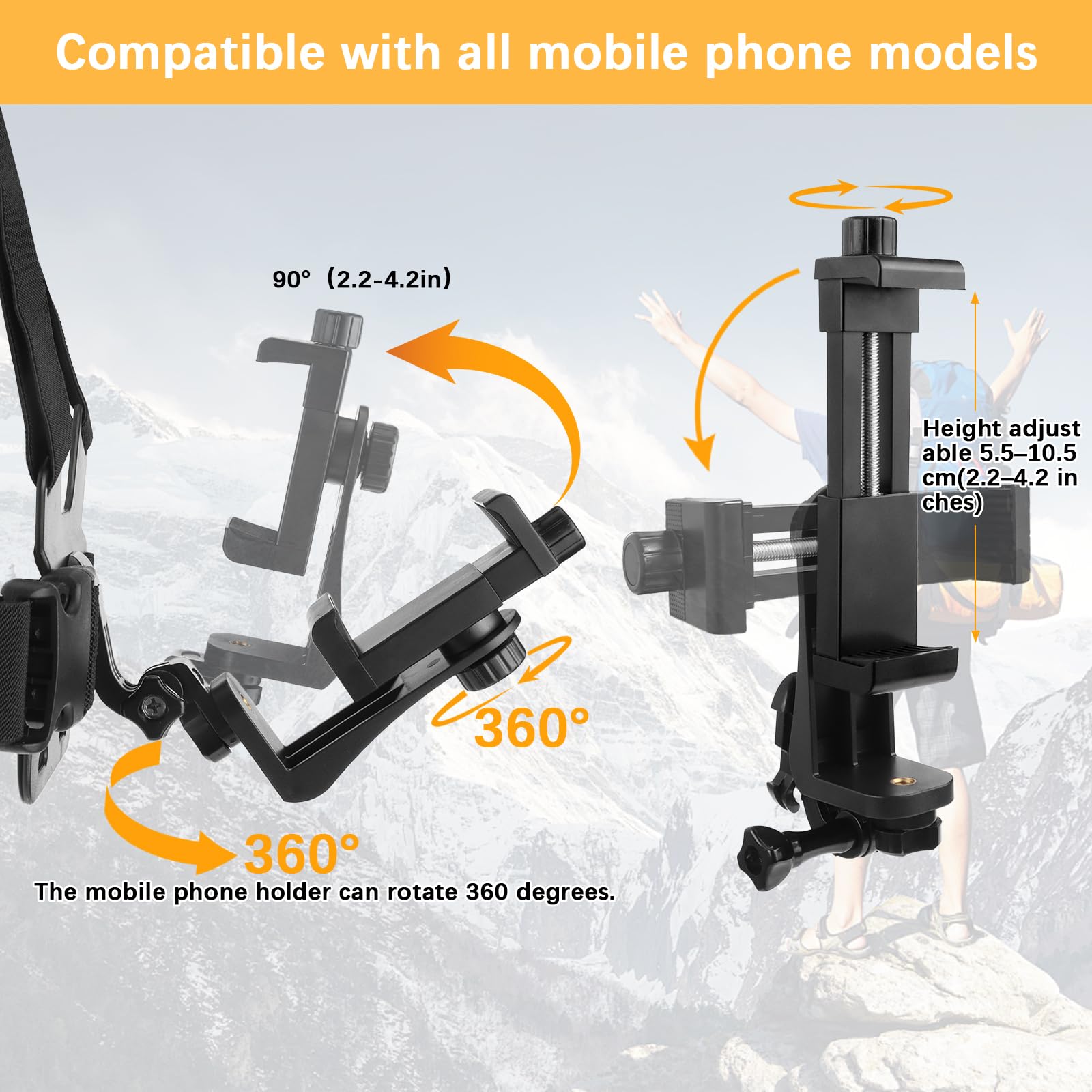 Arnés de Pecho Soporte de Pecho, Soporte Movil Pecho Camara Compatible con GoPro y Smartphone