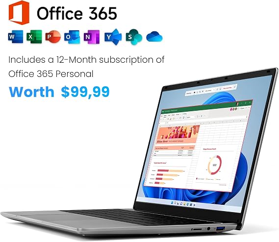 15.6 Inch Windows 11 Laptop, 5205U Processor, 4GB RAM 128GB Storage Expandable to 1TB, FHD Display with Numpad, Office 365 Pre-Installed, Wi-Fi 5 Bluetooth 4.2, Type-C for Student & Business