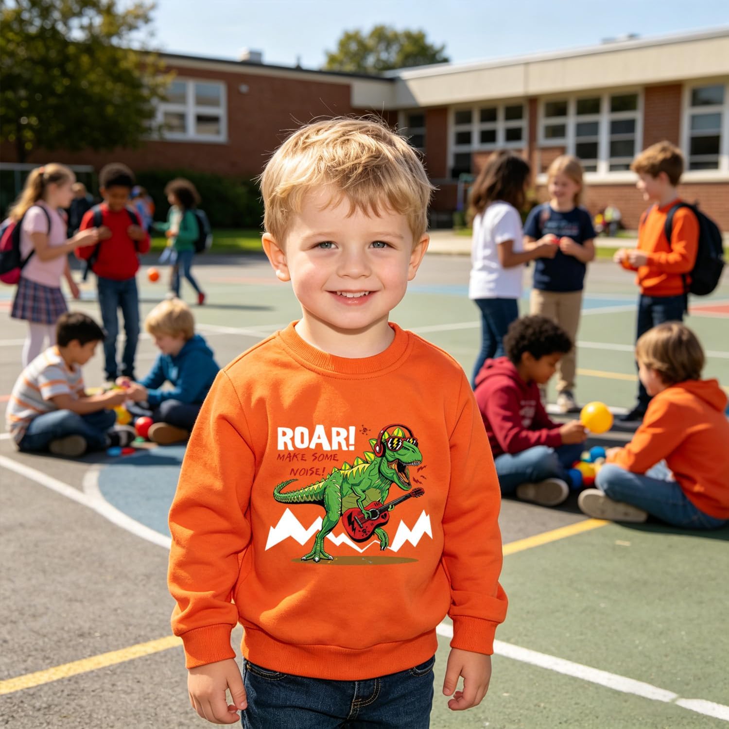 Toddler Boys Sweatshirt Kids Monster Truck Dinosaur Print Long Sleeve Crewneck Pullover Shirt 2-7T