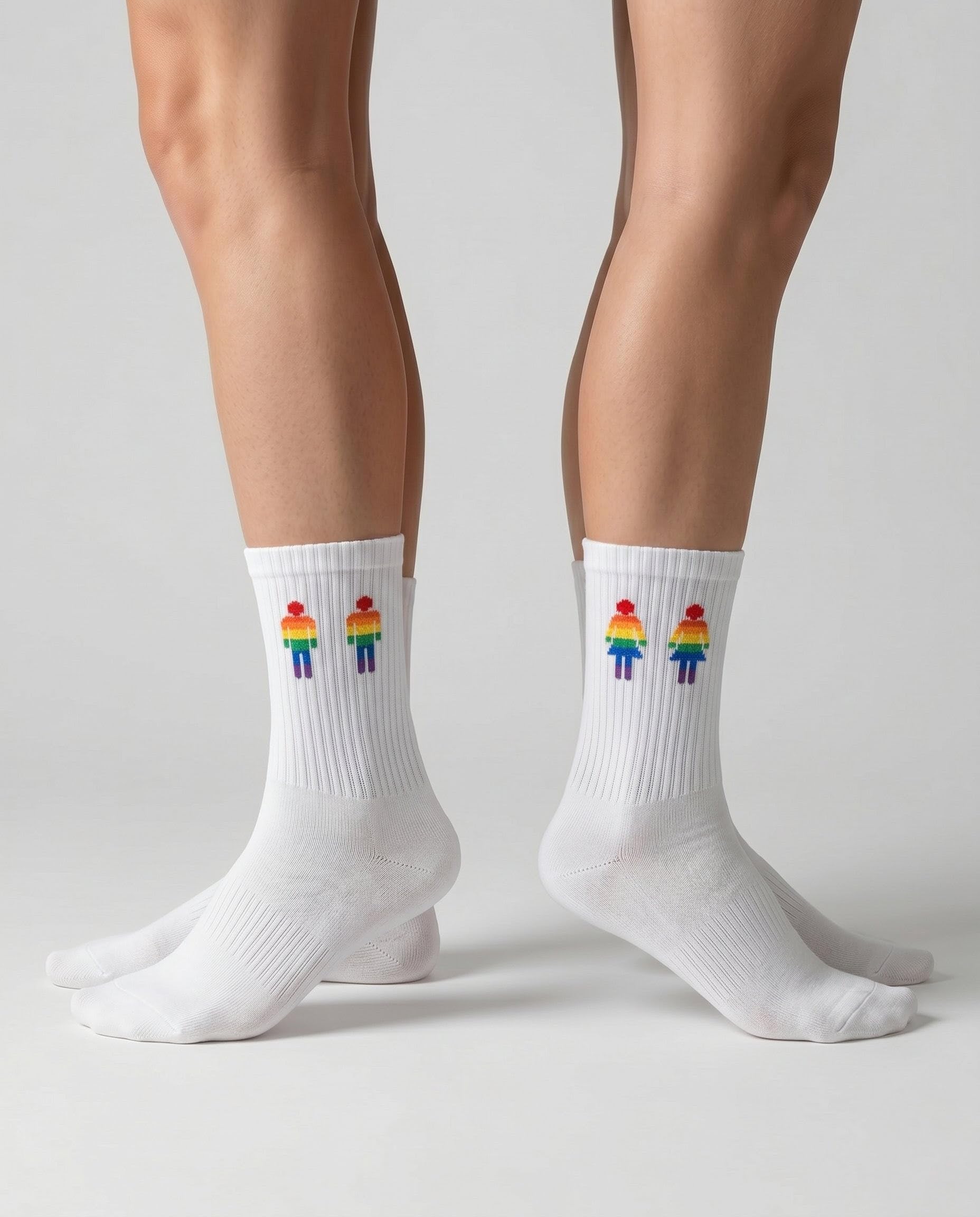 Lot de 3 Chaussettes Pride en Coffret Cadeau - Chaussettes de Sport Blanches Coton Unisexe avec Motifs Arc-en-ciel LGBTQ+ - Accessoires Marche des Fiertés Homme et Femme - Fabriqué en Espagne