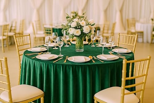 Miniatura 9 de YOUR CHAIR COVERS - Mantel redondo de terciopelo real de 132 pulgadas - Mantel de lino azul polvoriento para mesas redondas estándar