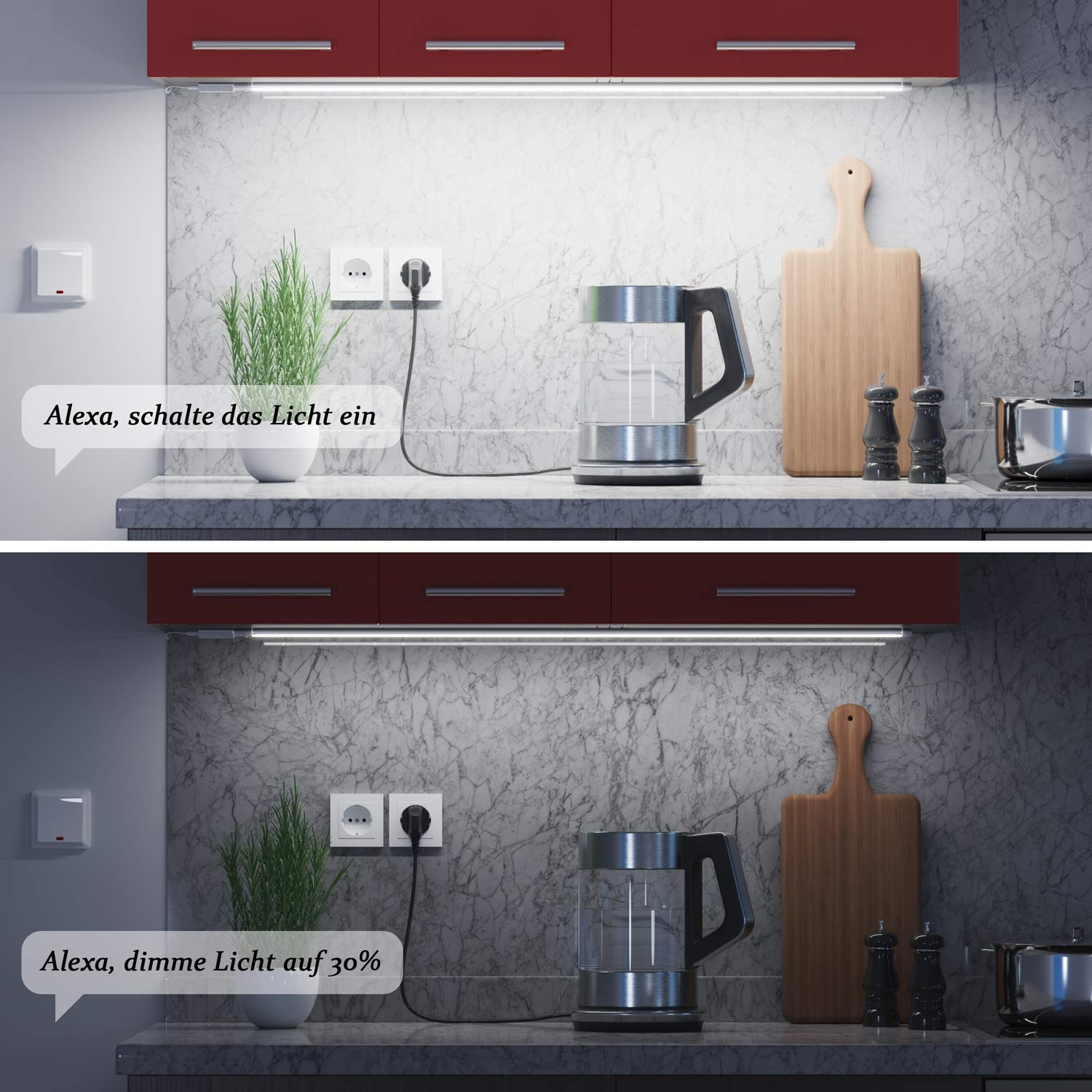 ledscom.de Smarte LED Unterbau-Leuchte SIRIS weiß matt, WLAN-Controller, flach, Smart-Home, Alexa-fähig, je 90cm, je 1044lm, weiß, 2er Set