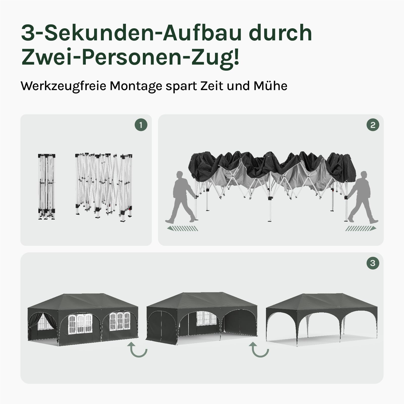 WOLTU Pavillon, Faltpavillon 3x6 m, mit 6 Seitenwänden, Partyzelt wasserabweisend UV-Schutz 50+, höhenverstellbarer Gartenpavillon, mit Tragetasche, für Outdoor Garten Camping Grau