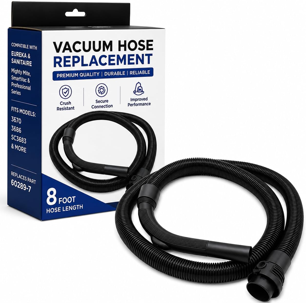 8-Foot Crush-Resistant Vacuum Hose for Eureka & Sanitaire Mighty Mite – Replaces OEM Part 60289-7